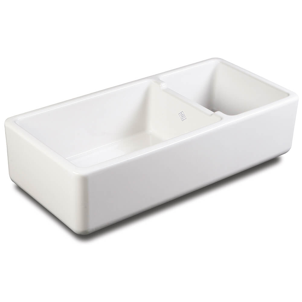Shaws Original Edgworth Offset 1.5 Bowl White Ceramic Butler Kitchen Sink - 997 x 470mm