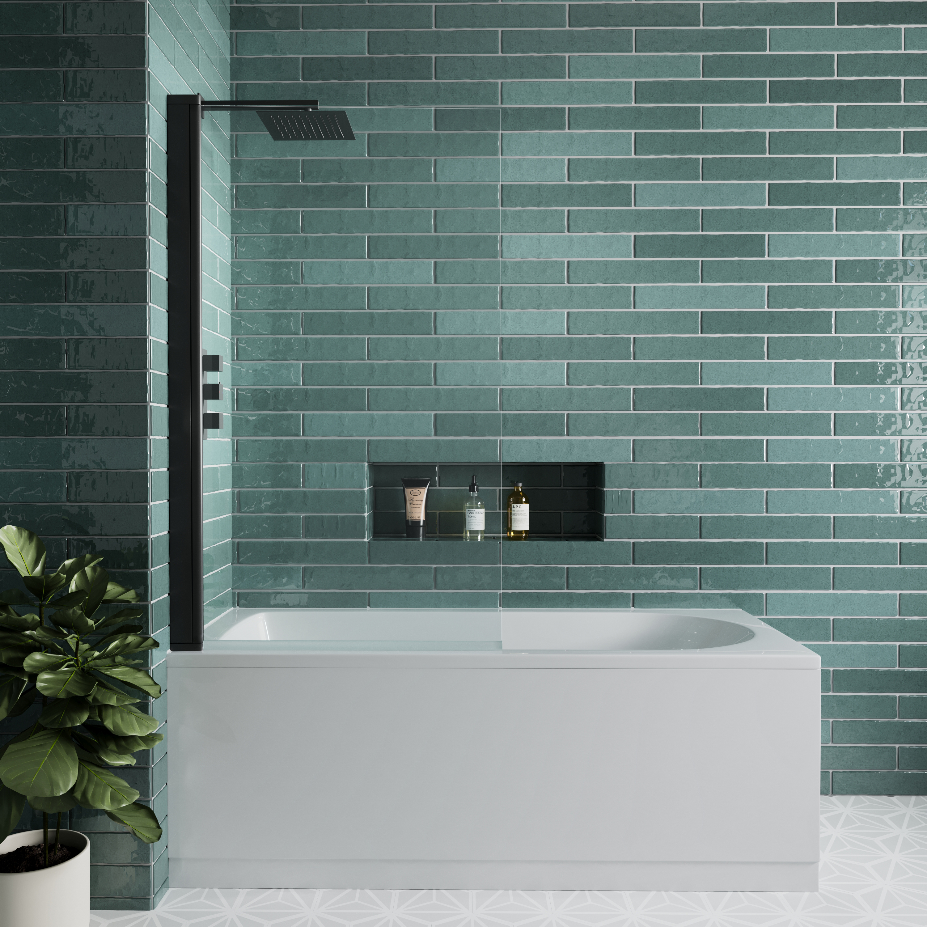 Vellamo City 6mm Matt Black Square Corner Hinged Bath Screen - 1430 x 770mm