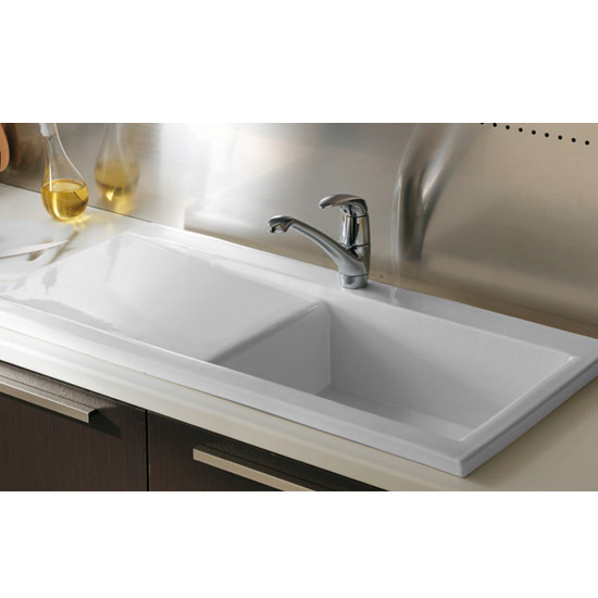 Butler & Rose Dream White Ceramic Fireclay Single Bowl Kitchen Sink with Reversible Drainer & Waste Kit - 1010mm x 510mm
