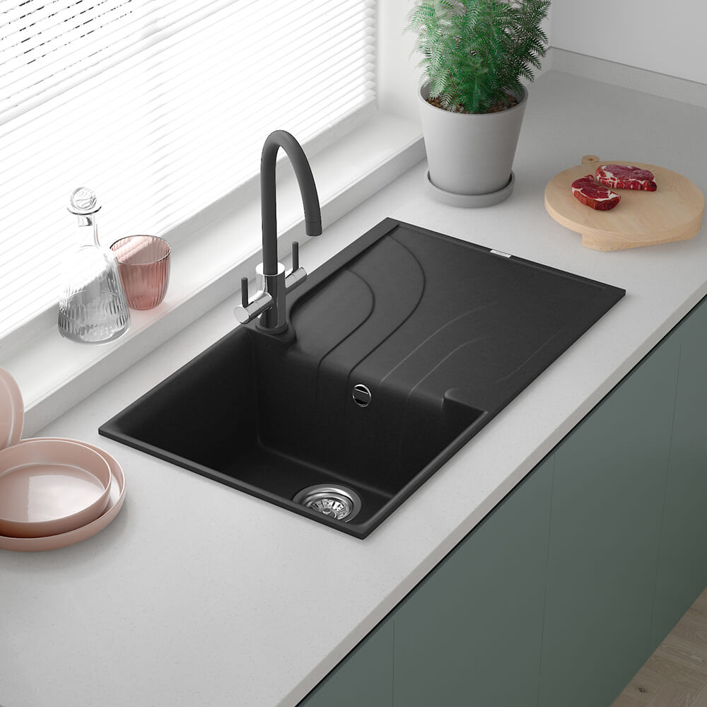 Reginox Ego Compact Single Bowl Kitchen Sink with Reversible Drainer & Waste Kit - 860 x 500mm