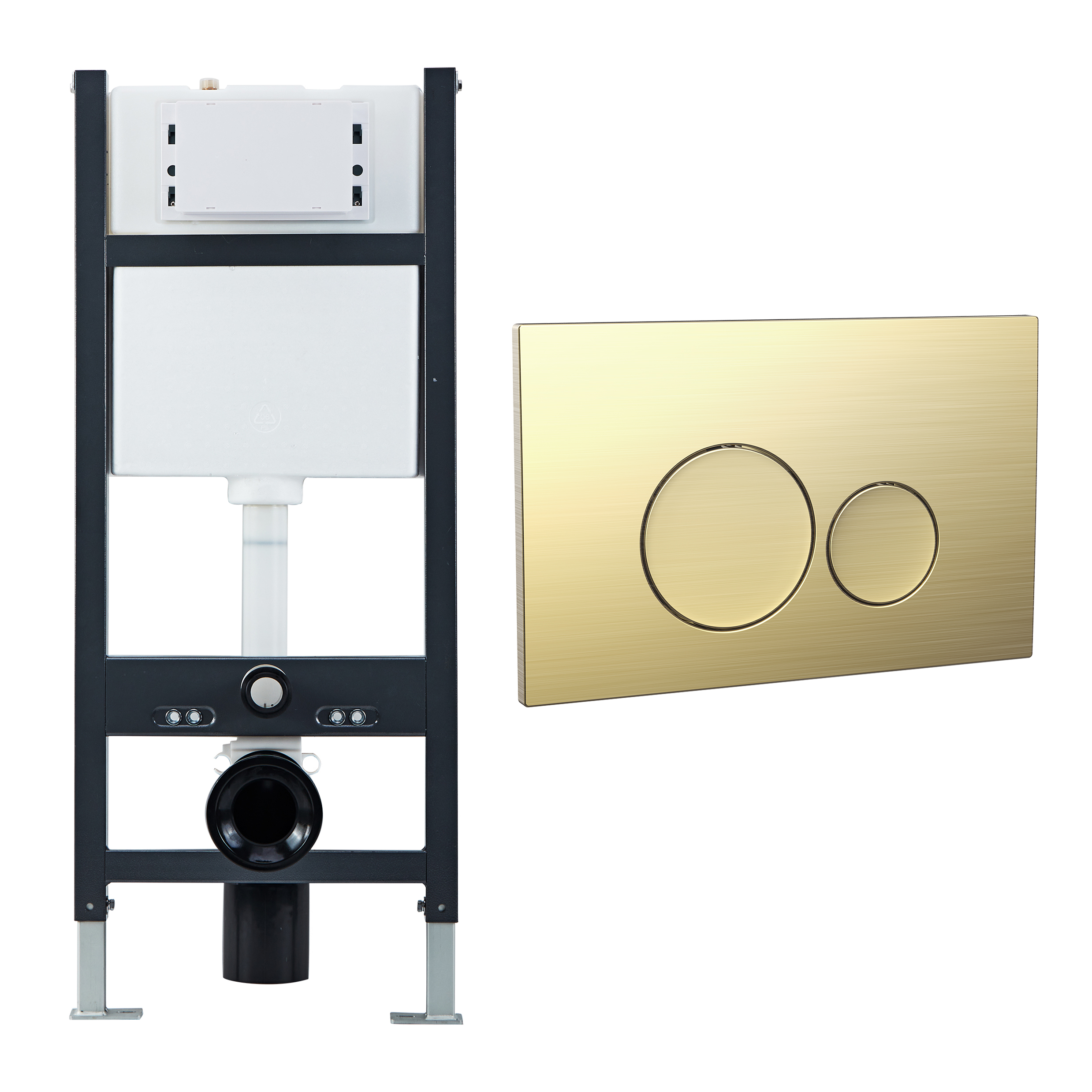 Drench Wall Hung Toilet Frame, Pneumatic Concealed Cistern & Dual Flush Plate with Round Buttons