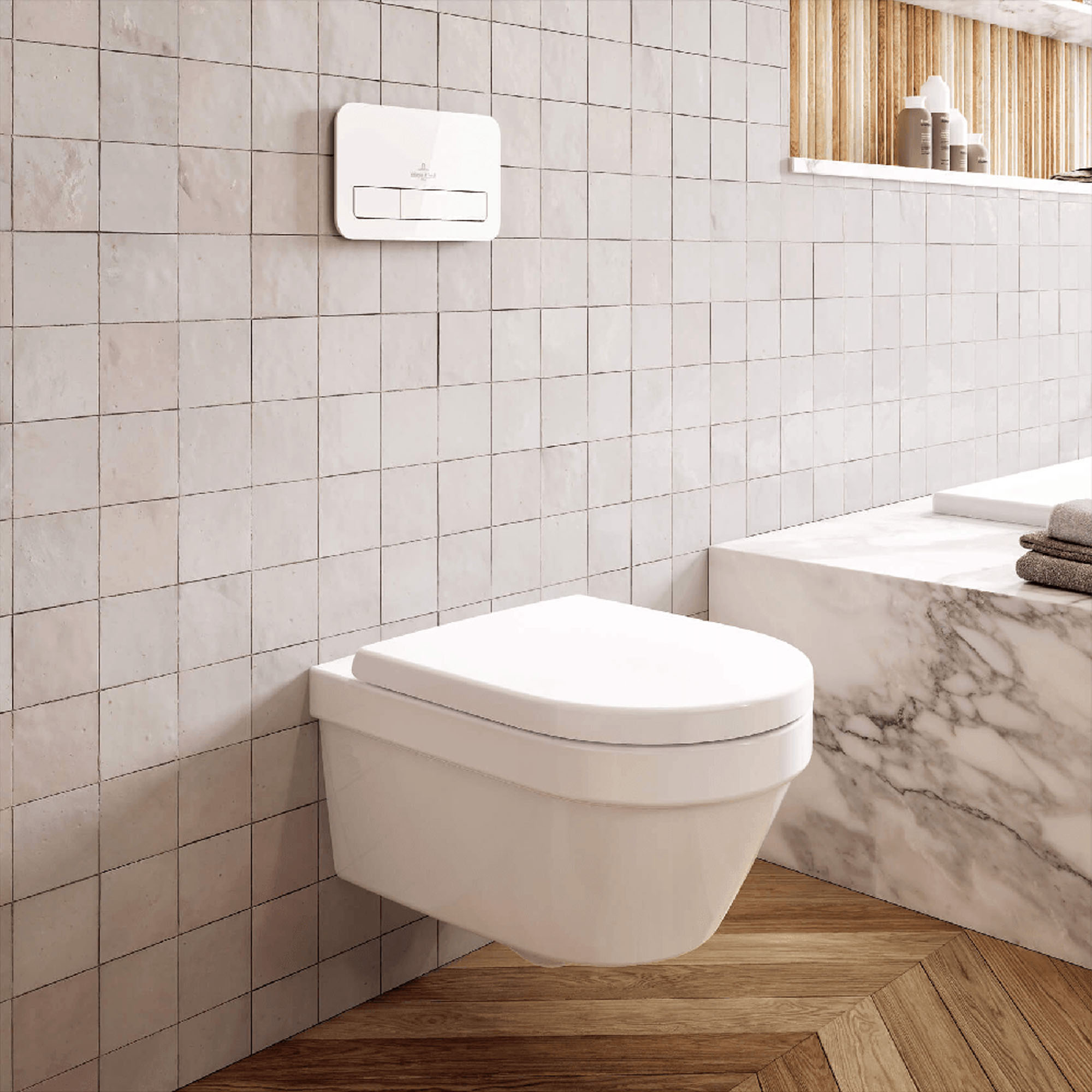 Villeroy & Boch ViConnect Pro 2.0 Frame with Architectura Round Rimless Wall Mounted Toilet, Flush Plate & Soft Close Toilet Seat
