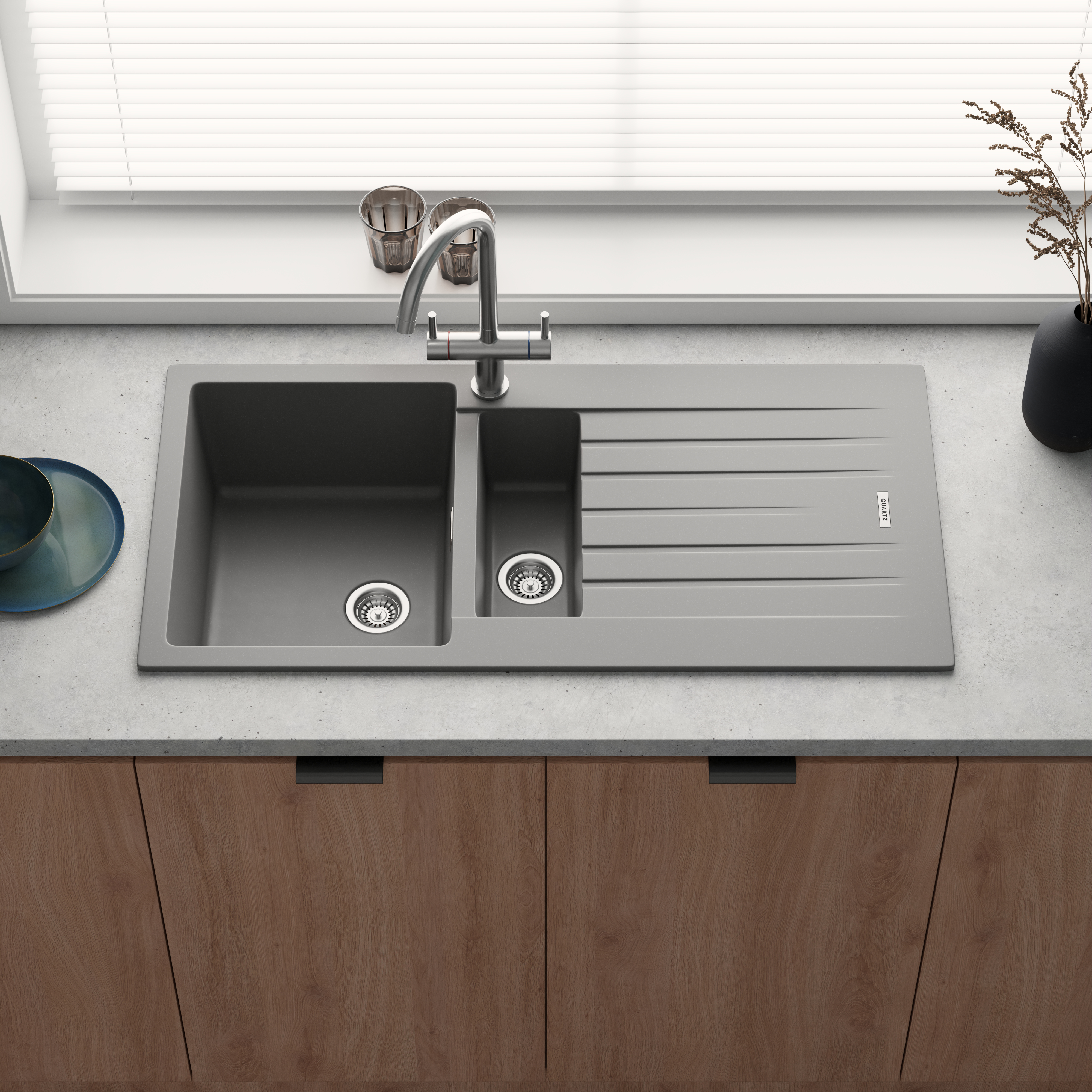 Vellamo Horizon 1.5 Bowl Granite Composite Kitchen Sink & Waste - 1000 x 500mm