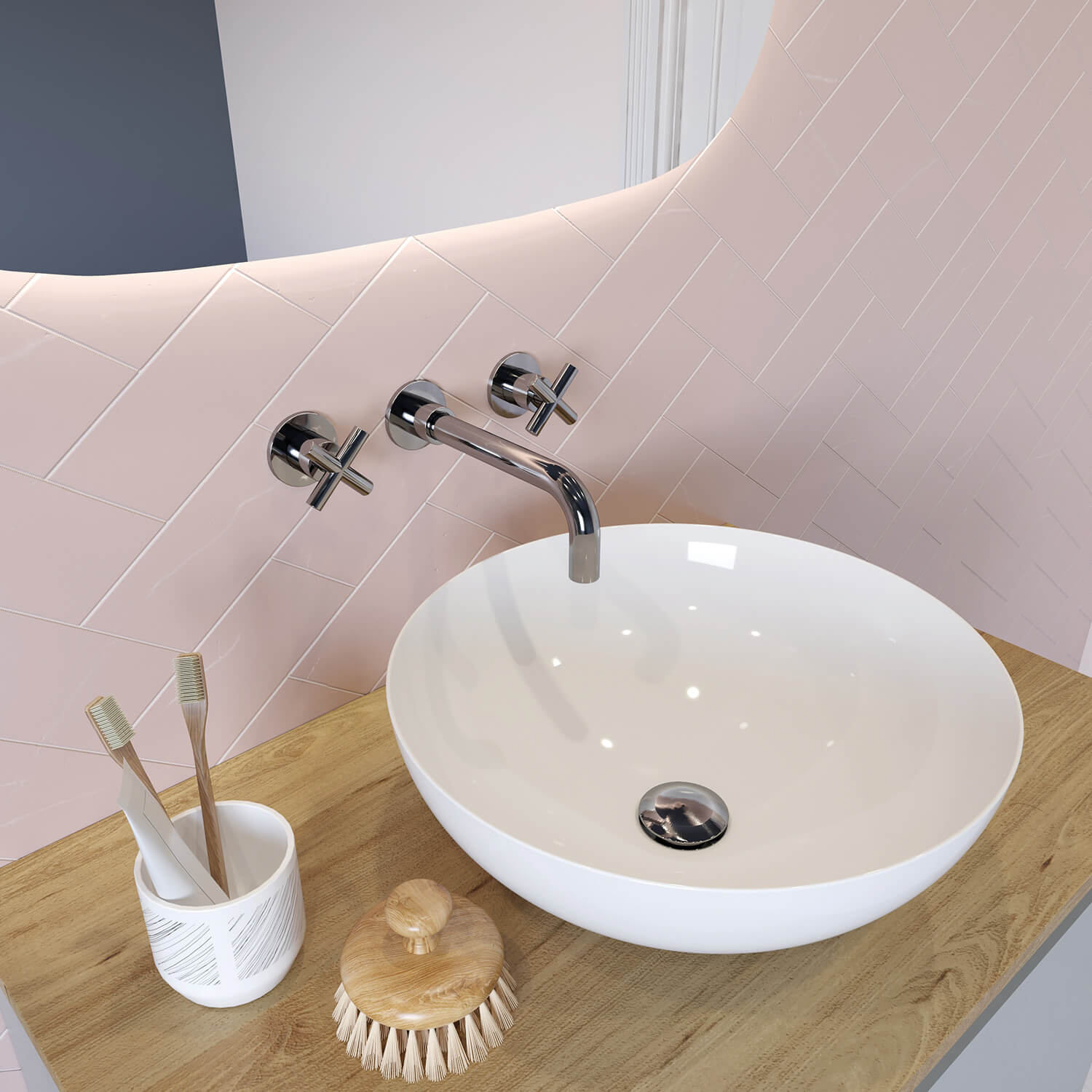 Crosswater MPRO 3 Hole Wall Mounted Basin Mixer Tap with Crosshead Handles