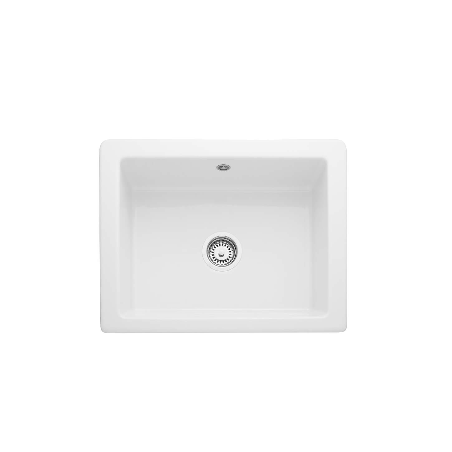 Rangemaster Hartland Belfast 1 Bowl Gloss White Fireclay Ceramic Kitchen Sink & Waste - 622 x 494mm
