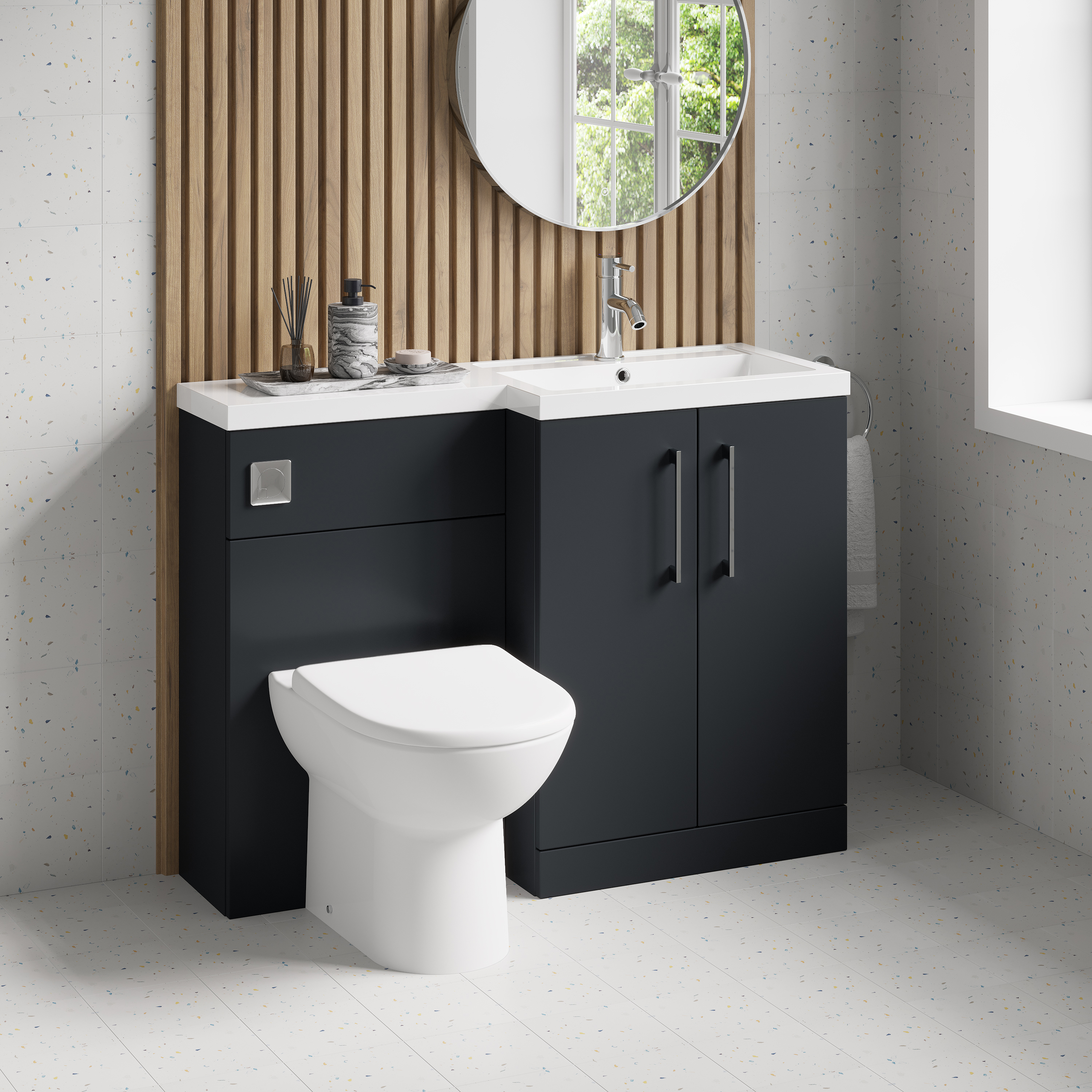 Erin 1100mm Soft Black Combination Bathroom 2 Door Sink & Toilet Unit