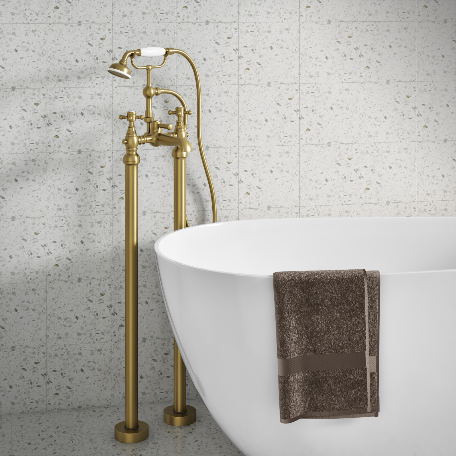 Butler & Rose Beatrice Brushed Brass Freestanding Bath Shower Mixer & Kit