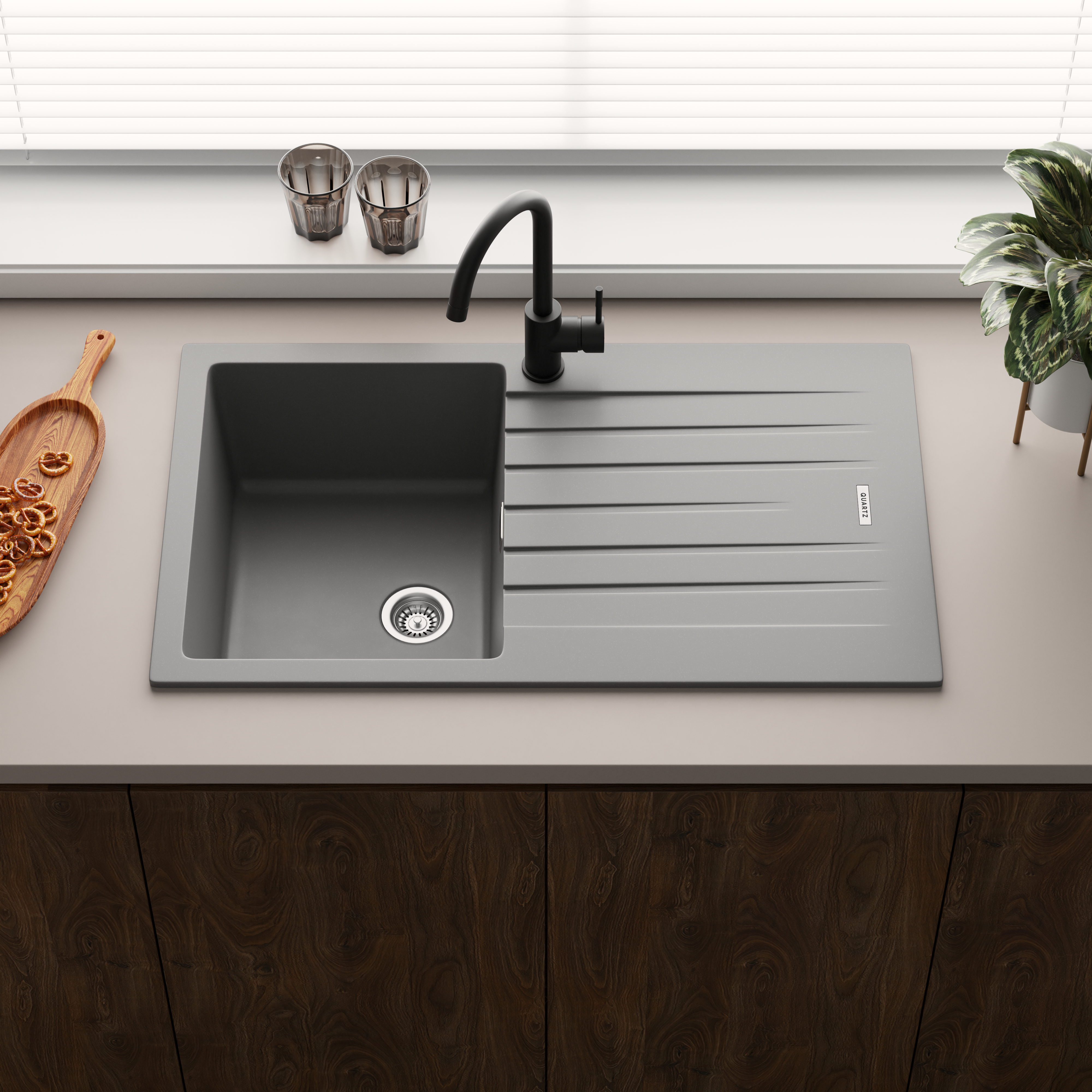 Vellamo Horizon Compact 1 Bowl Granite Composite Kitchen Sink & Waste - 860 x 500mm