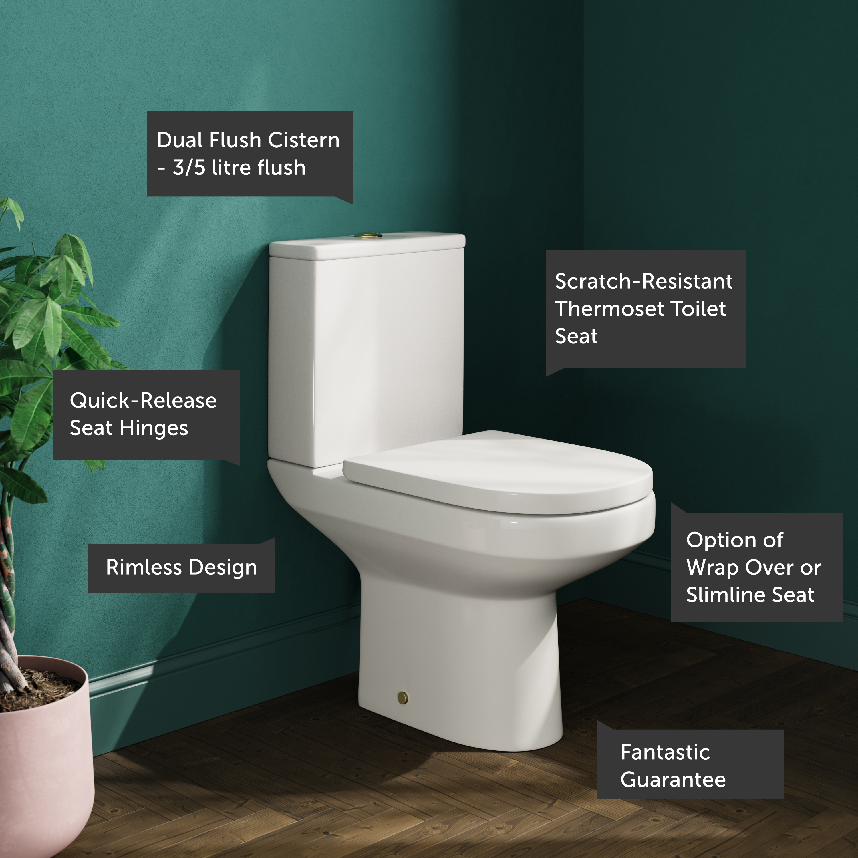 Lorraine Rimless Close Coupled Compact Toilet & Soft Close Seat