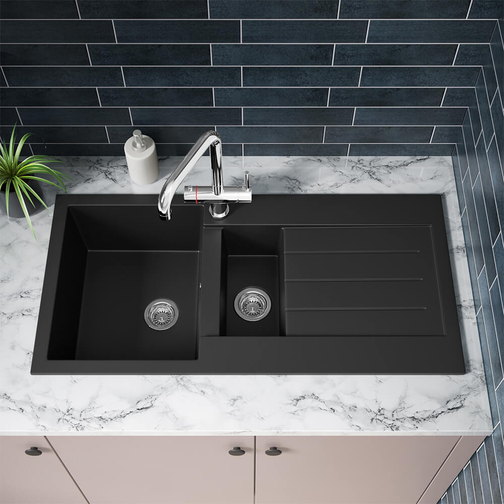 Vellamo Designer 1.5 Bowl Comite Composite Kitchen Sink & Waste with Reversible Drainer - 1000 x 500mm