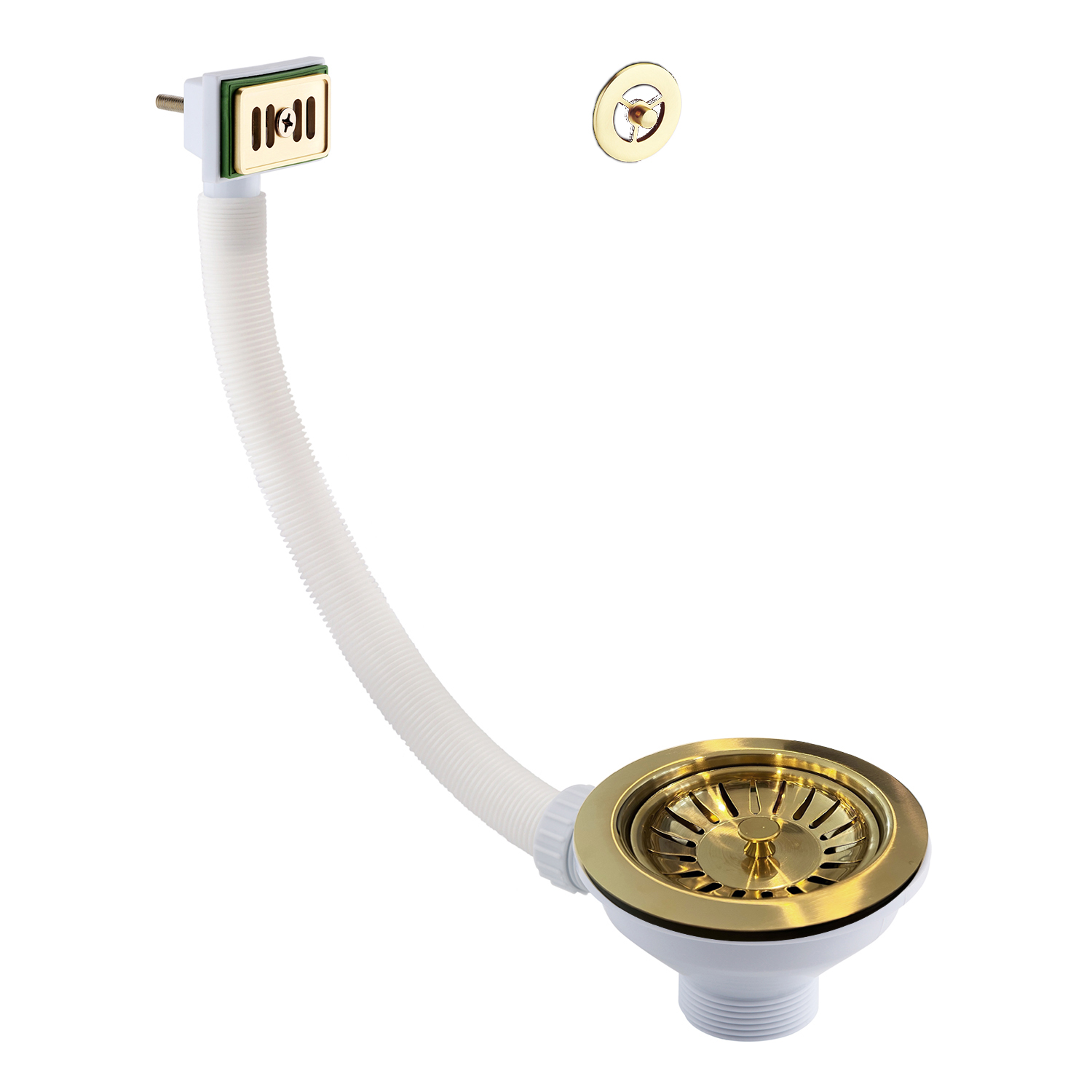 Butler & Rose 90mm Basket Strainer Kitchen Sink Waste, Overflow Pipework & Cover - Brushed Brass