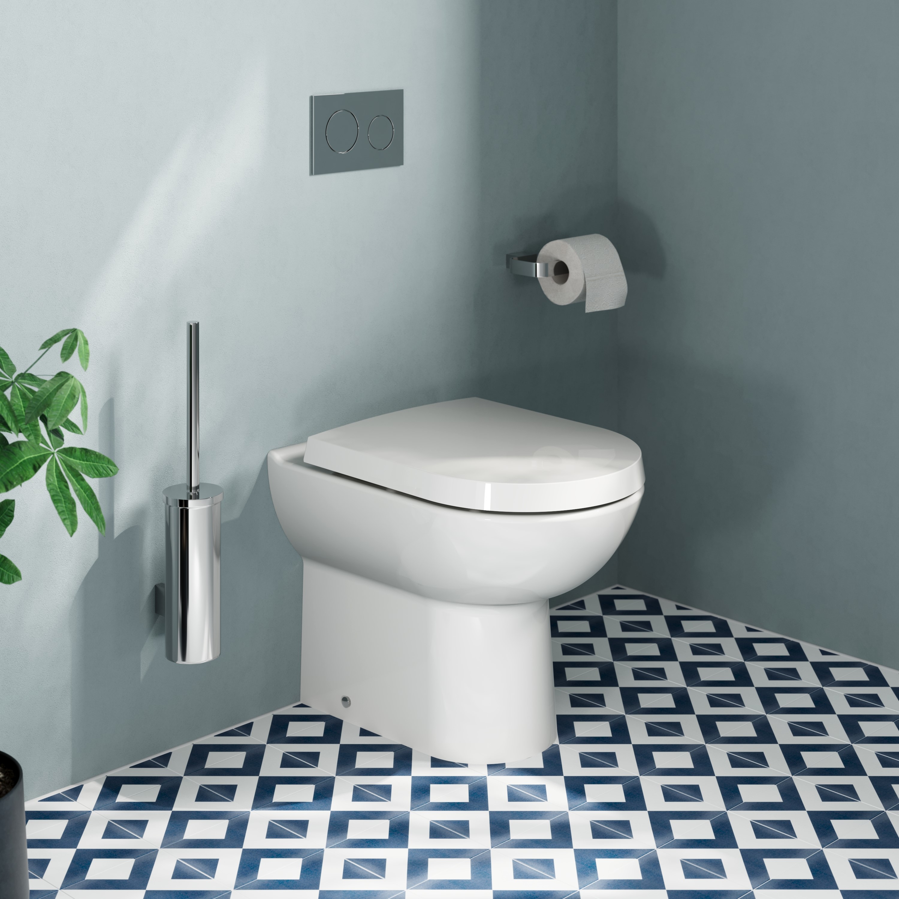 Vellamo Modern D-Shaped Back to Wall Toilet with Soft Close Seat