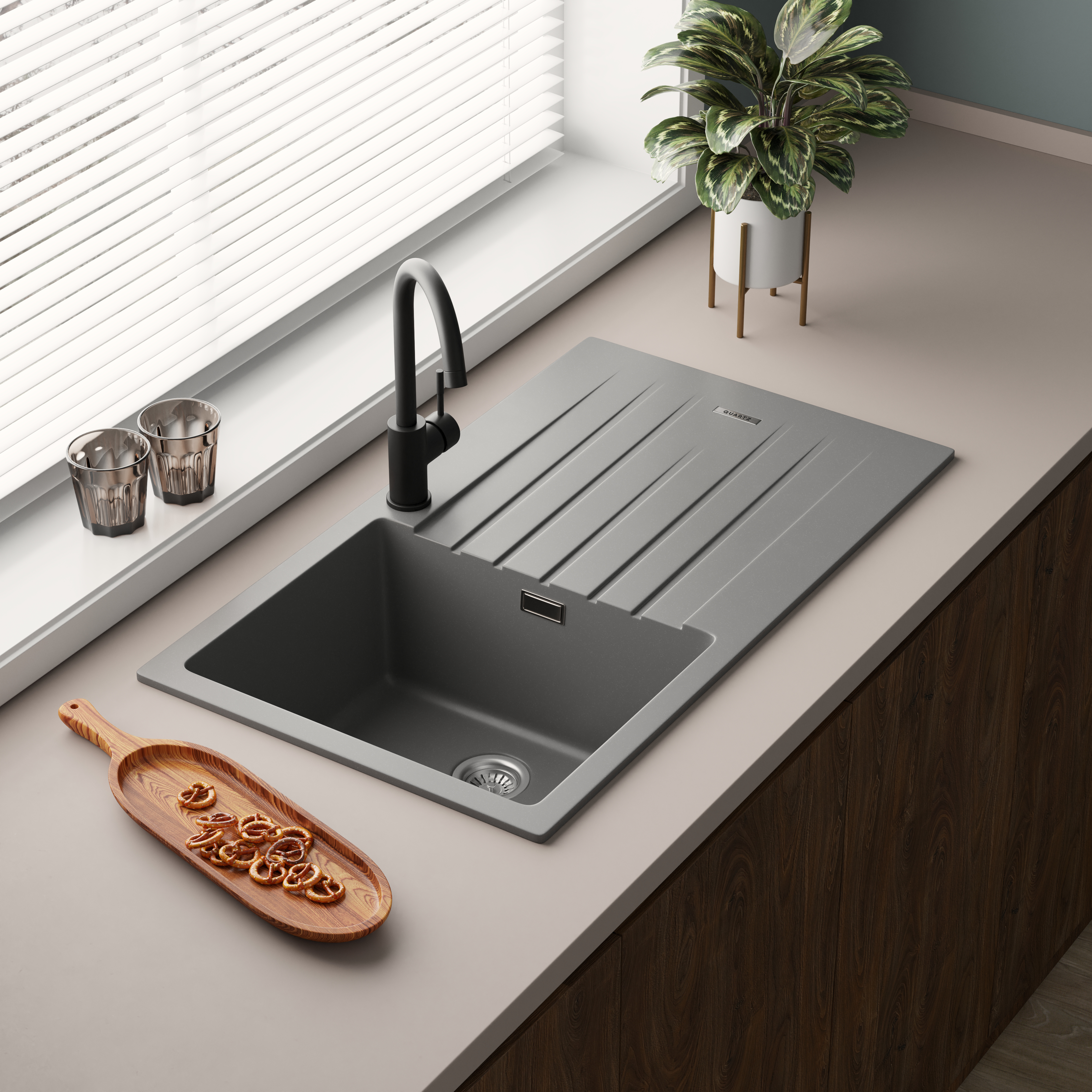 Vellamo Horizon Compact 1 Bowl Granite Composite Kitchen Sink & Waste - 860 x 500mm