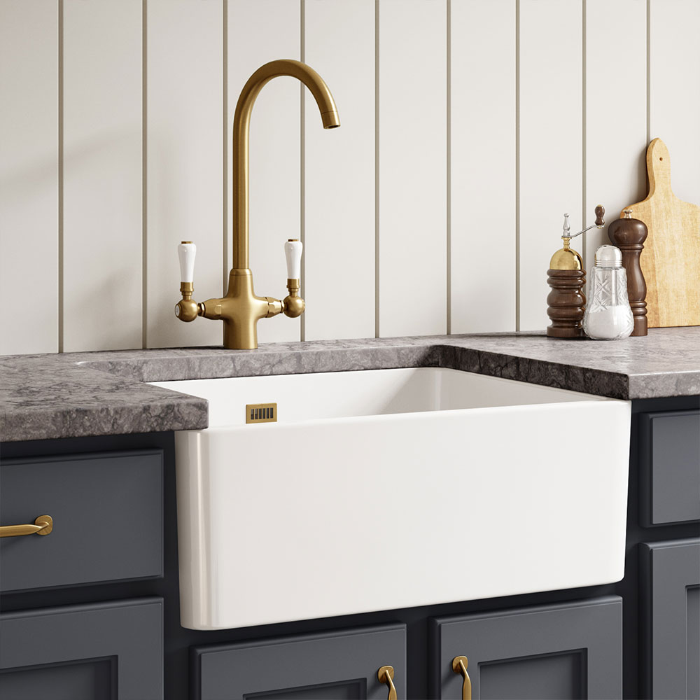 RAK Gourmet 2 Ceramic Fireclay Large Belfast Kitchen Sink with Waste - 595 x 475mm