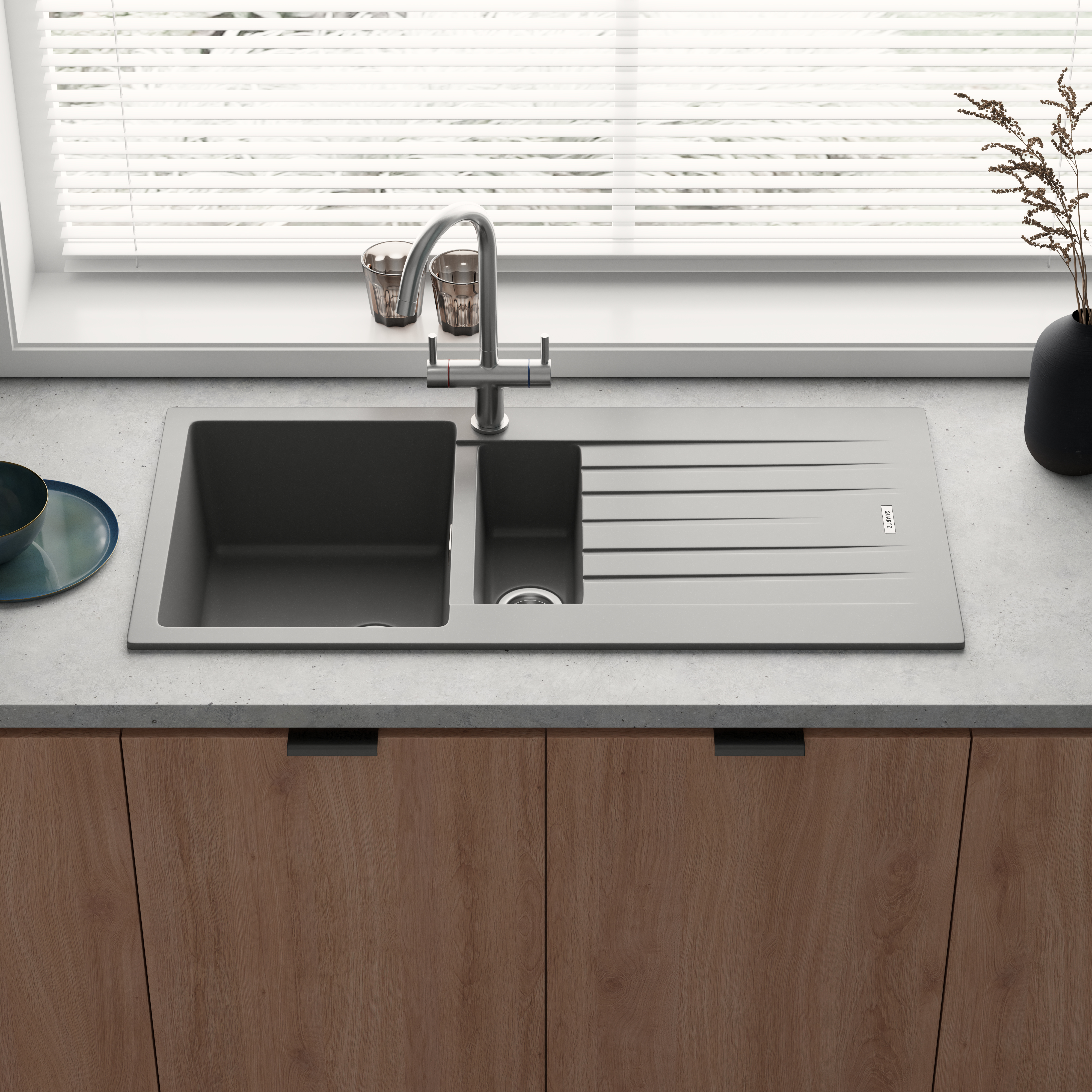 Vellamo Horizon 1.5 Bowl Granite Composite Kitchen Sink & Waste - 1000 x 500mm