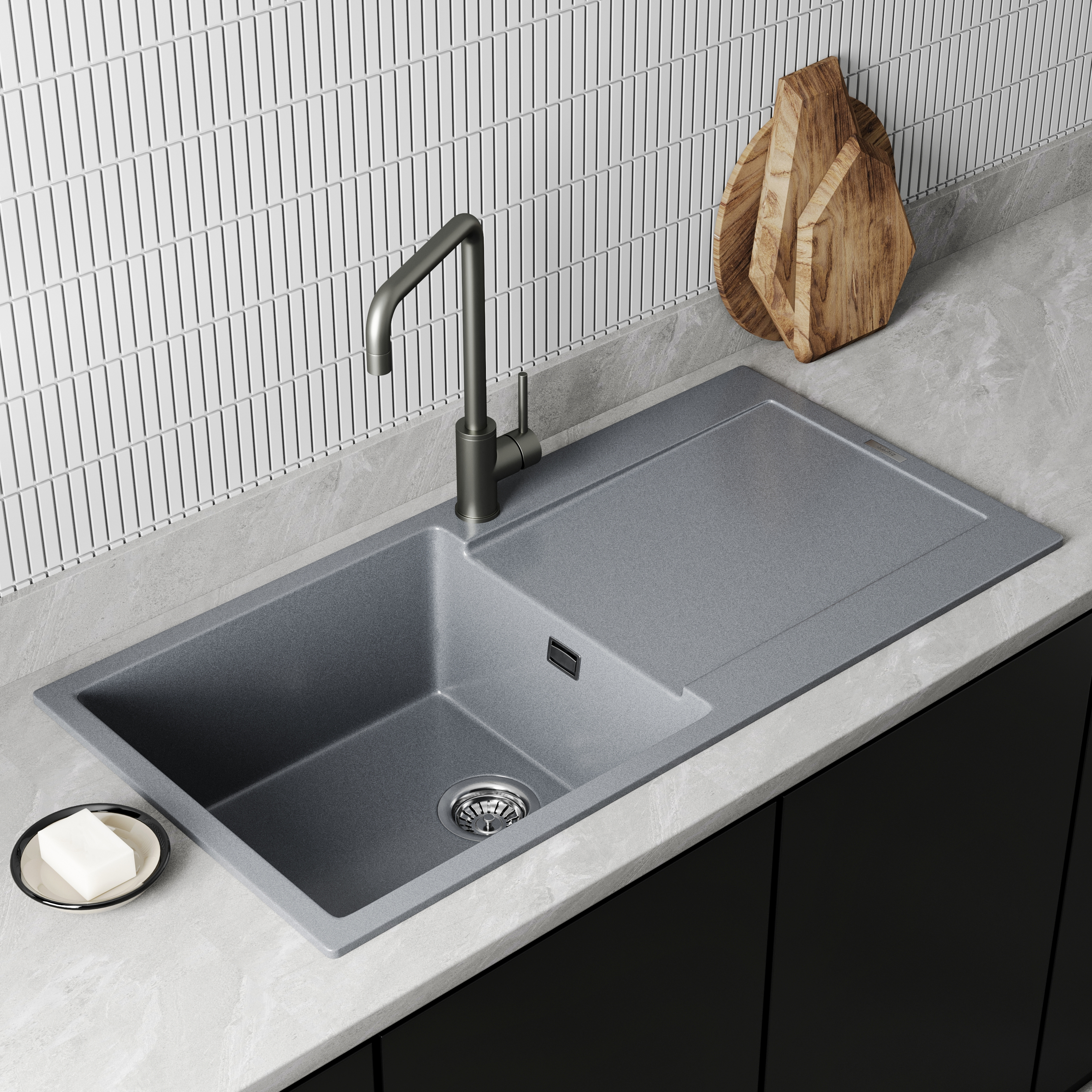 Vellamo Rocca Large 1 Bowl Granite Composite Inset Kitchen Sink & Waste - 1000 x 500mm