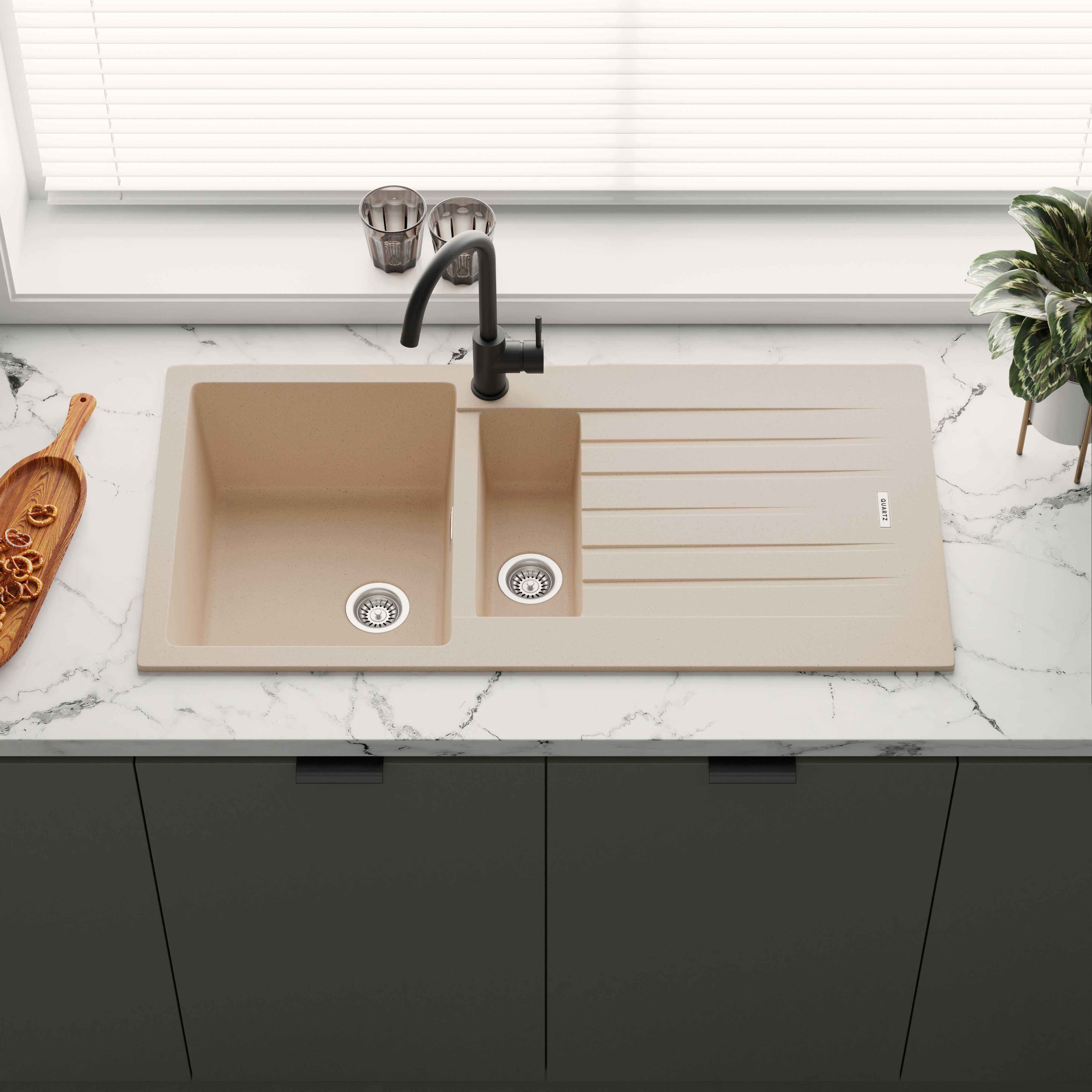 Vellamo Horizon 1.5 Bowl Granite Composite Kitchen Sink & Waste - 1000 x 500mm