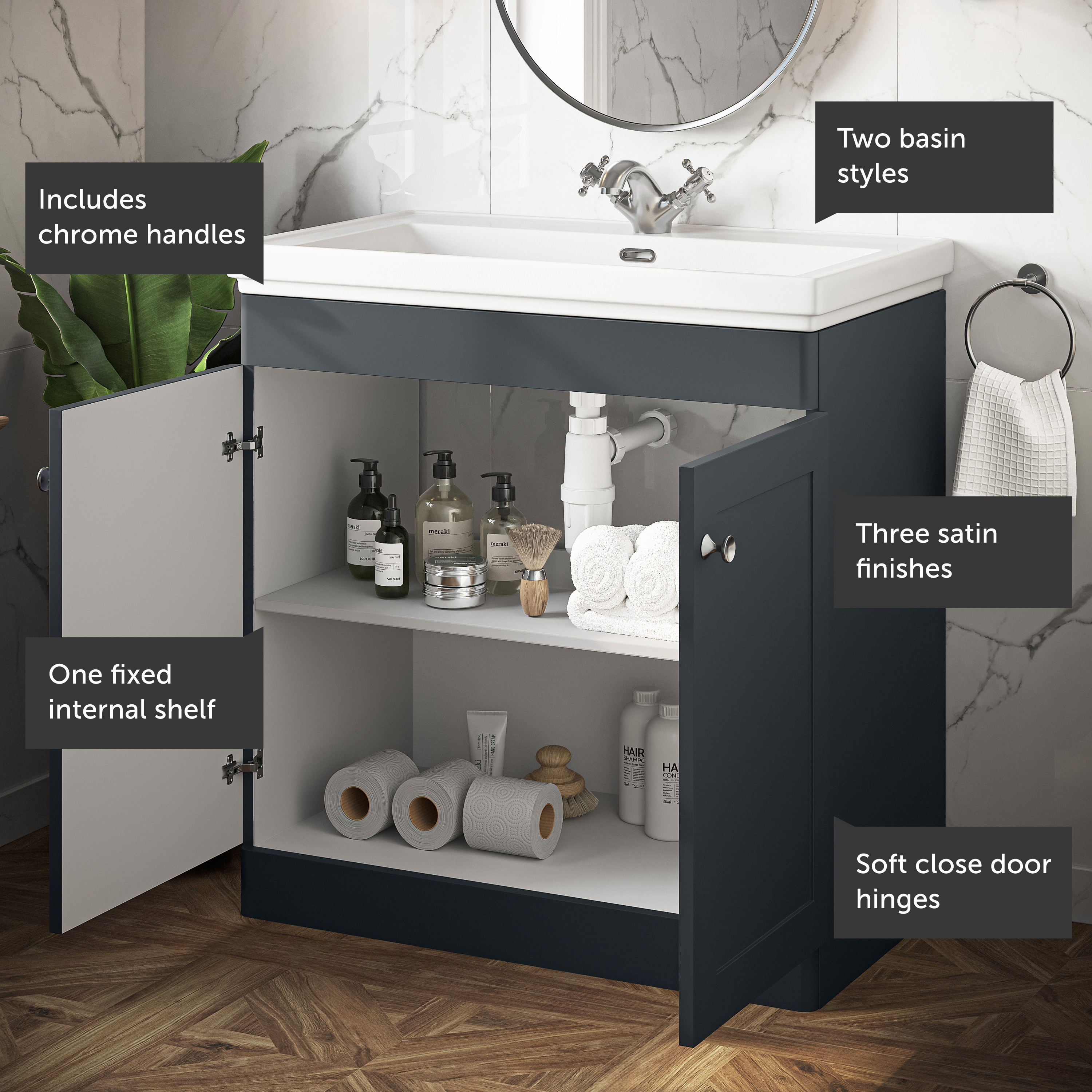 Butler & Rose Ophelia 800mm Floorstanding 2 Door Vanity Unit & Basin