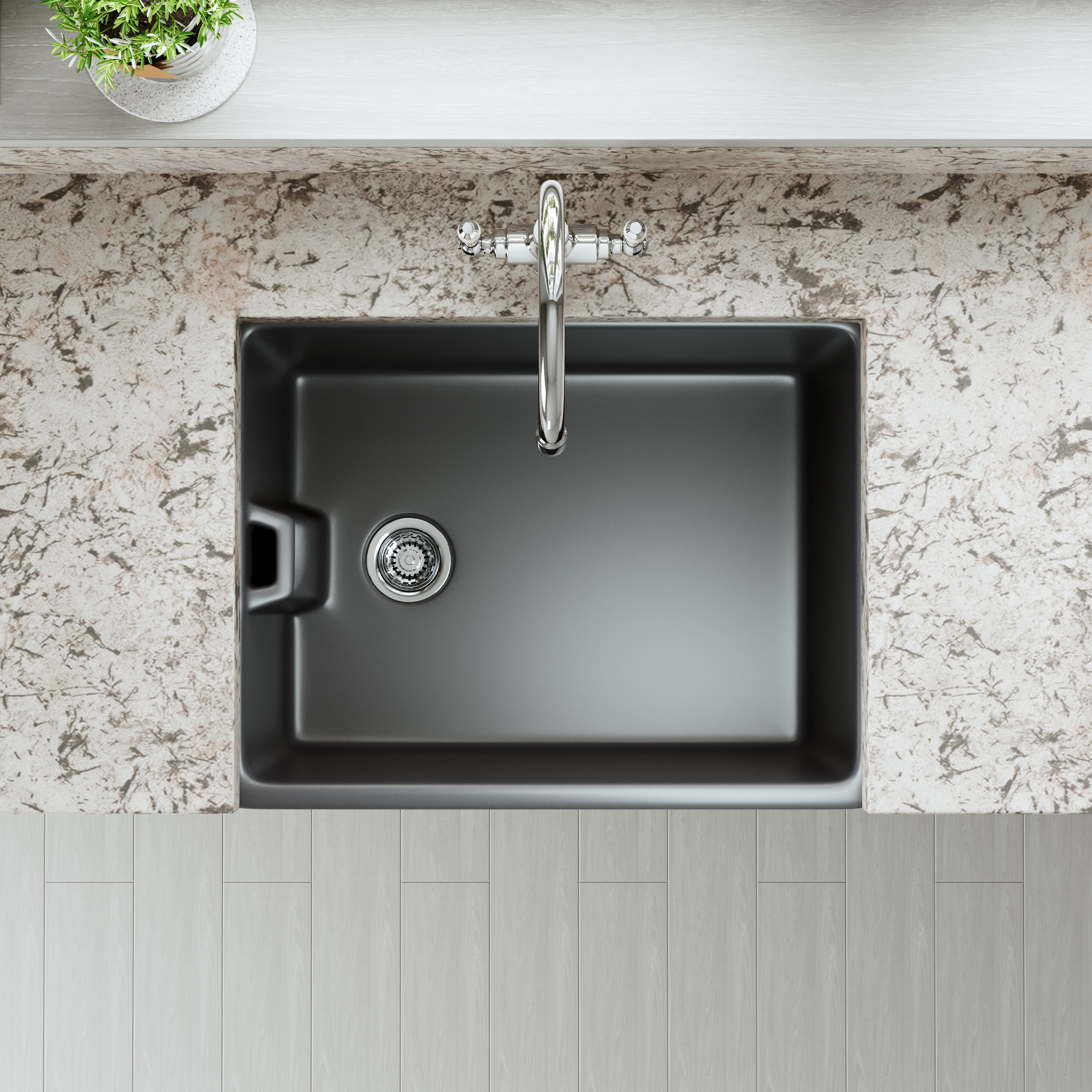 Butler & Rose Soft Black Ceramic Fireclay Belfast / Butler Kitchen Sink - 595 x 455mm
