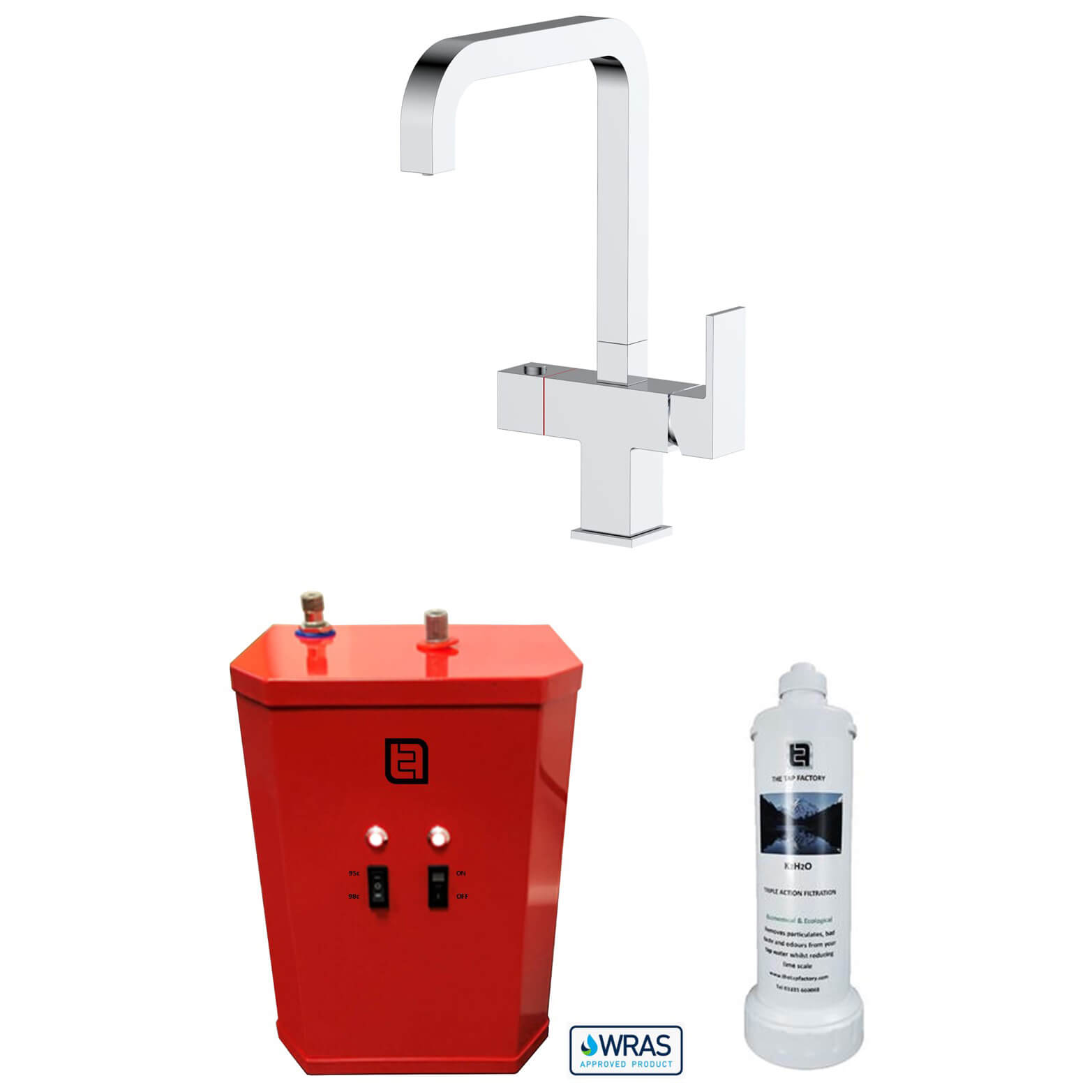 The Tap Factory Tetra Filtered Cold & Instant Boiling Water Tap with Filter & WRAS Approved Boiler Tank - Brushed Steel