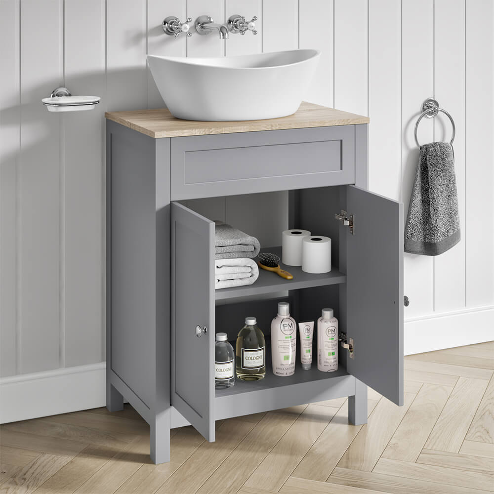 Butler & Rose Catherine 600mm Floorstanding Vanity Unit with Country Oak-Effect Countertop