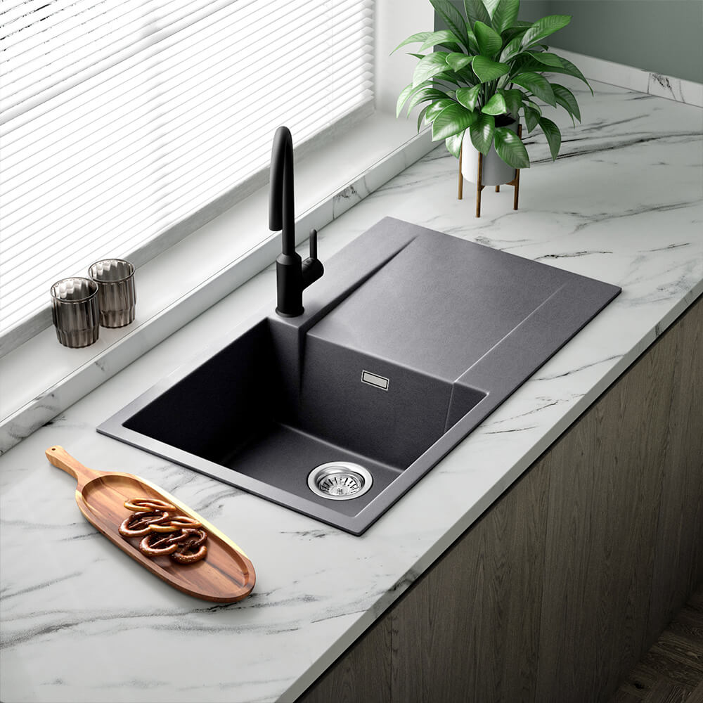 Reginox Amsterdam Compact Single Bowl Granite Composite Kitchen sink & Waste Kit with Reversible Drainer - 860 x 500mm