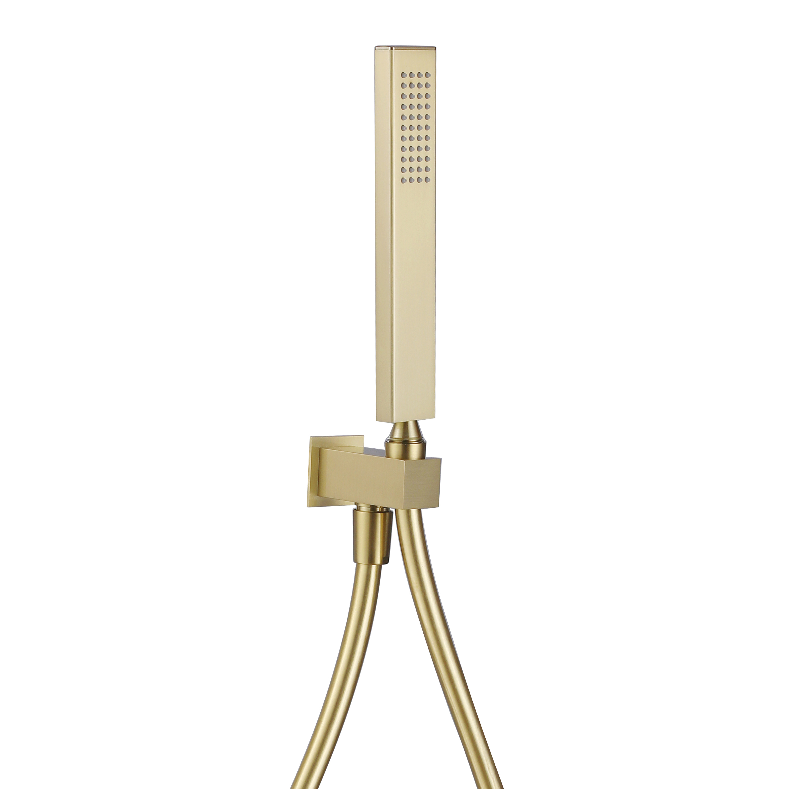 Harbour Status Square Shower Handset with Wall Outlet & Hose - Brushed Brass