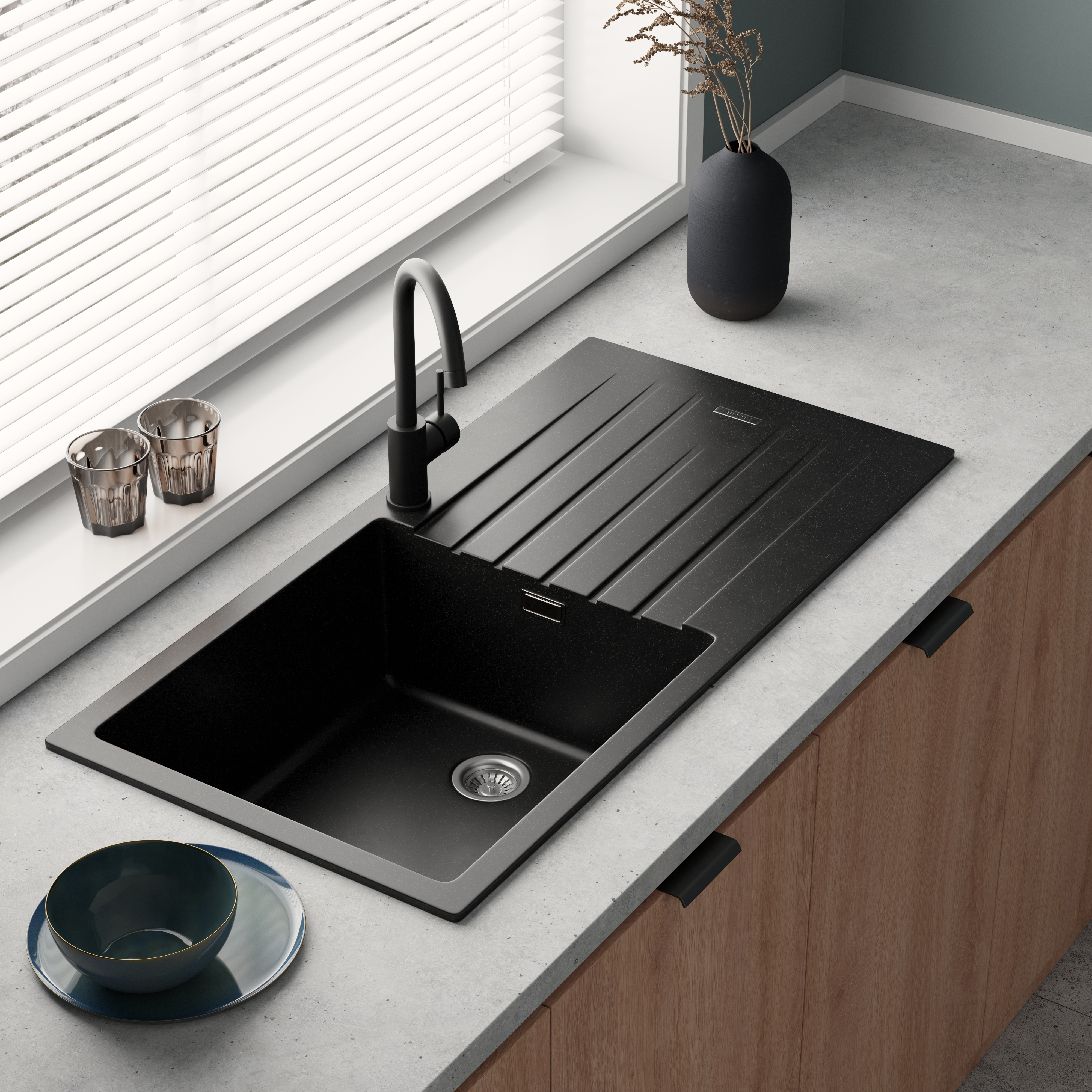 Vellamo Horizon Large Single Bowl Granite Composite Kitchen Sink & Waste - 1000 x 500mm