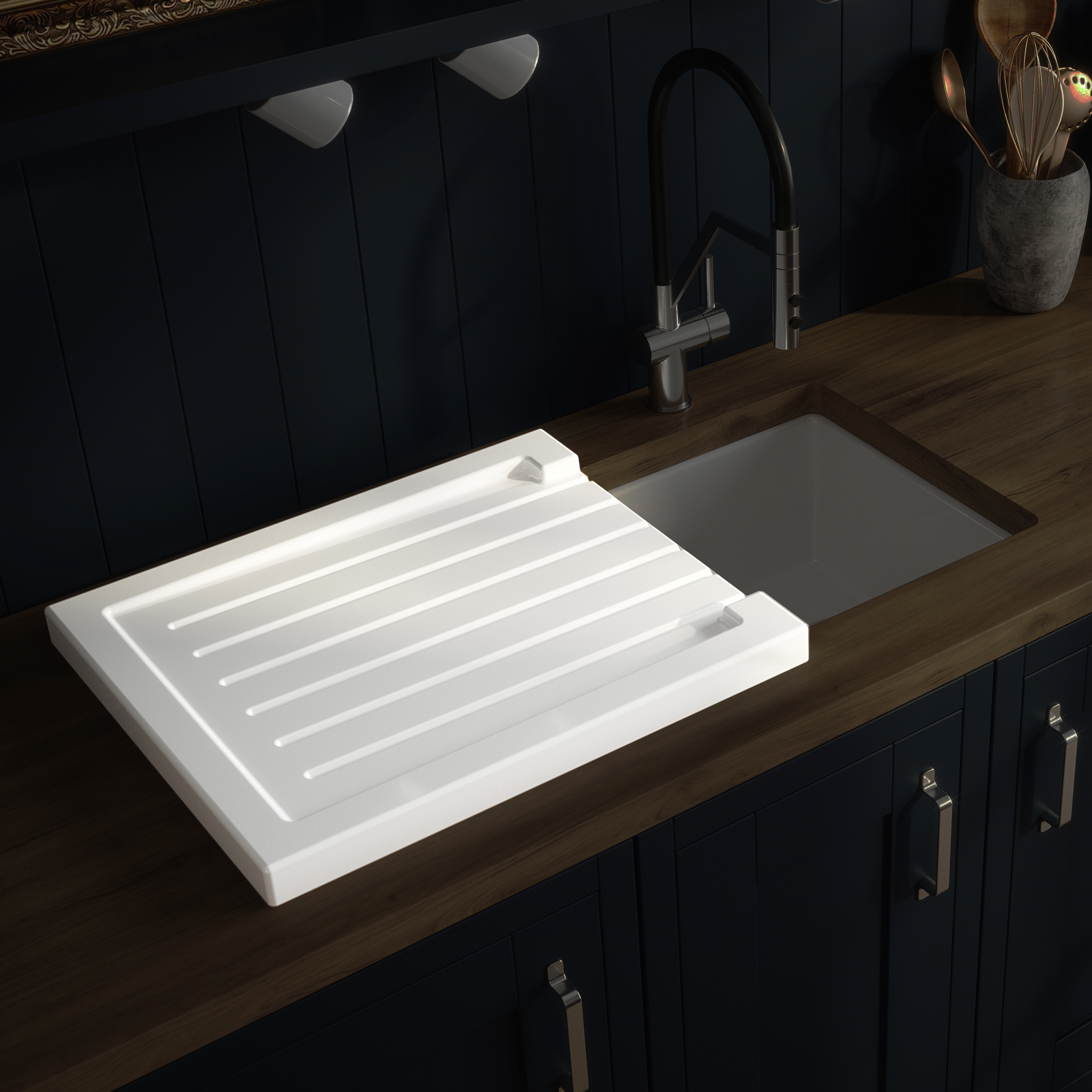 Butler & Rose Ceramic Fireclay Grooved Sink Drainer - 545 x 467mm