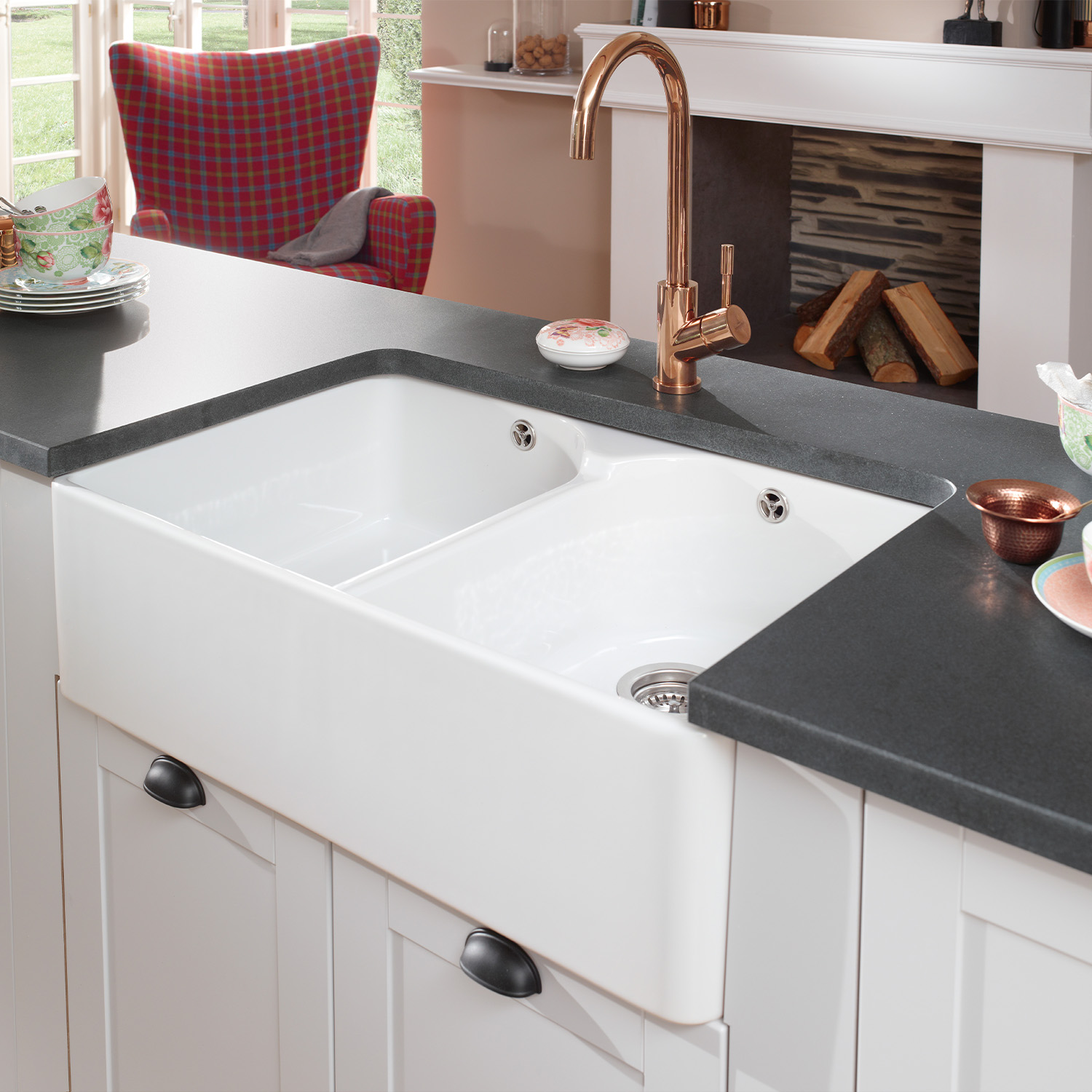 Villeroy & Boch Farmhouse 80 White Ceramic Double Bowl Belfast Sink - 795 x 500mm