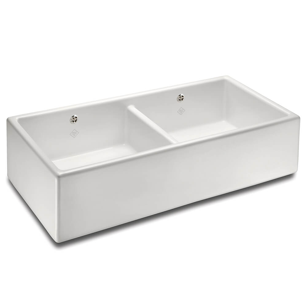 Shaws Contemporary Shaker White Ceramic Double Bowl Belfast Kitchen Sink - 995mm x 465mm