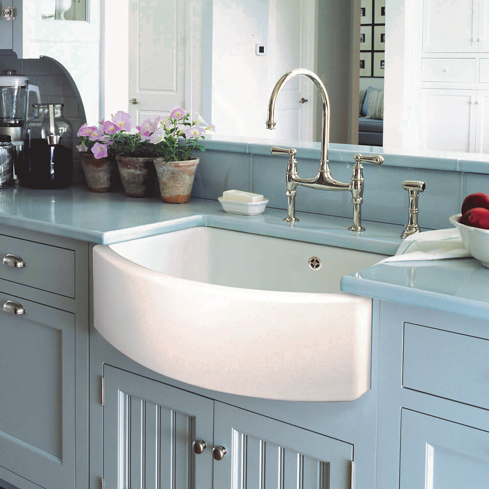 Shaws Waterside Curved Ceramic Single Bowl Belfast Kitchen Sink - 597mm x 531mm