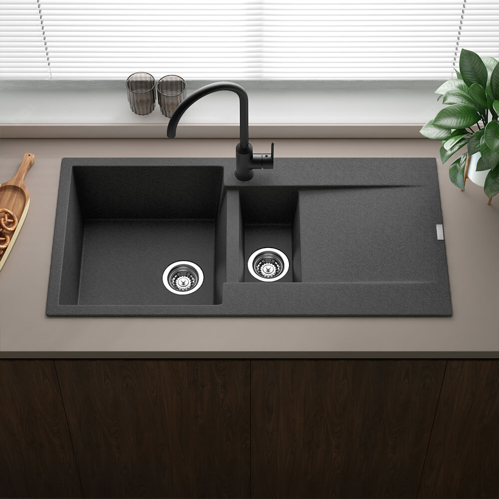 Reginox Amsterdam 1.5 Bowl Granite Composite Kitchen Sink & Waste Kit with Reversible Drainer - 1000 x 500mm