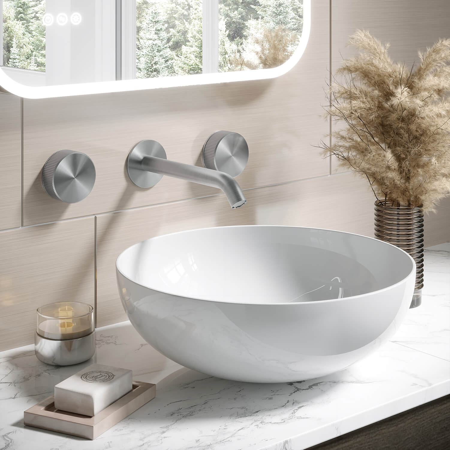 Crosswater 3ONE6 Stainless Steel Wall Mounted 3 Hole Basin Mixer Tap