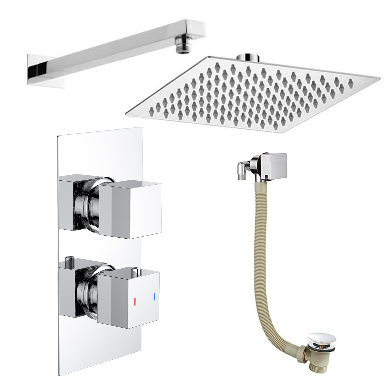 Jake Concealed Shower Valve, Fixed Shower Head & Overflow Bath Filler