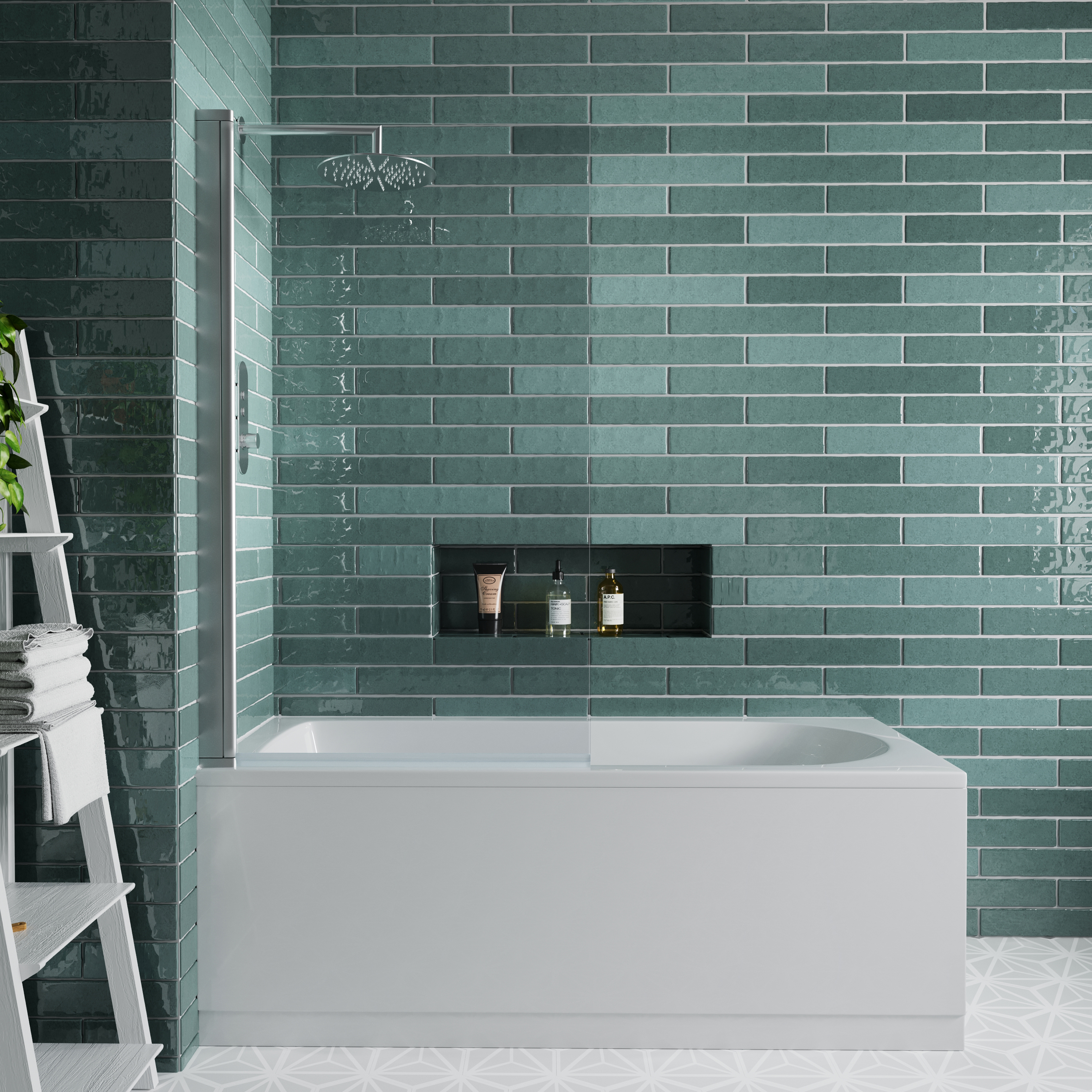 Vellamo Square Corner 6mm Glass Bath Screen - 1400 x 800mm