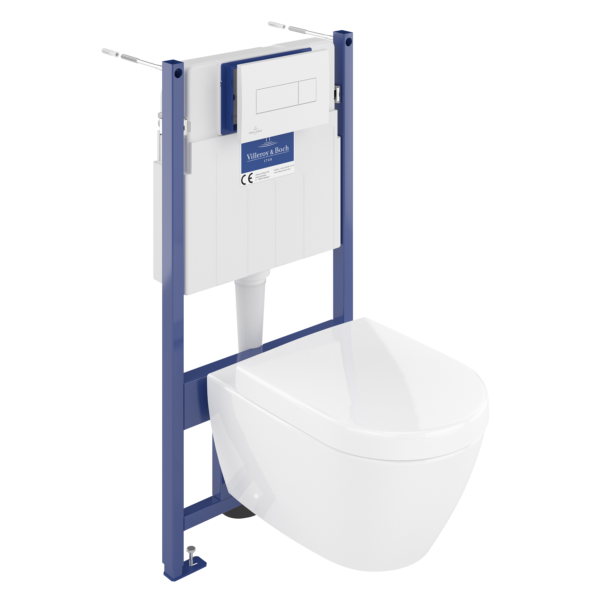 Villeroy & Boch ViConnect Pro S Frame with Subway 2.0 Wall Mounted Rimless Toilet, Flush Plate & Soft Close Toilet Seat