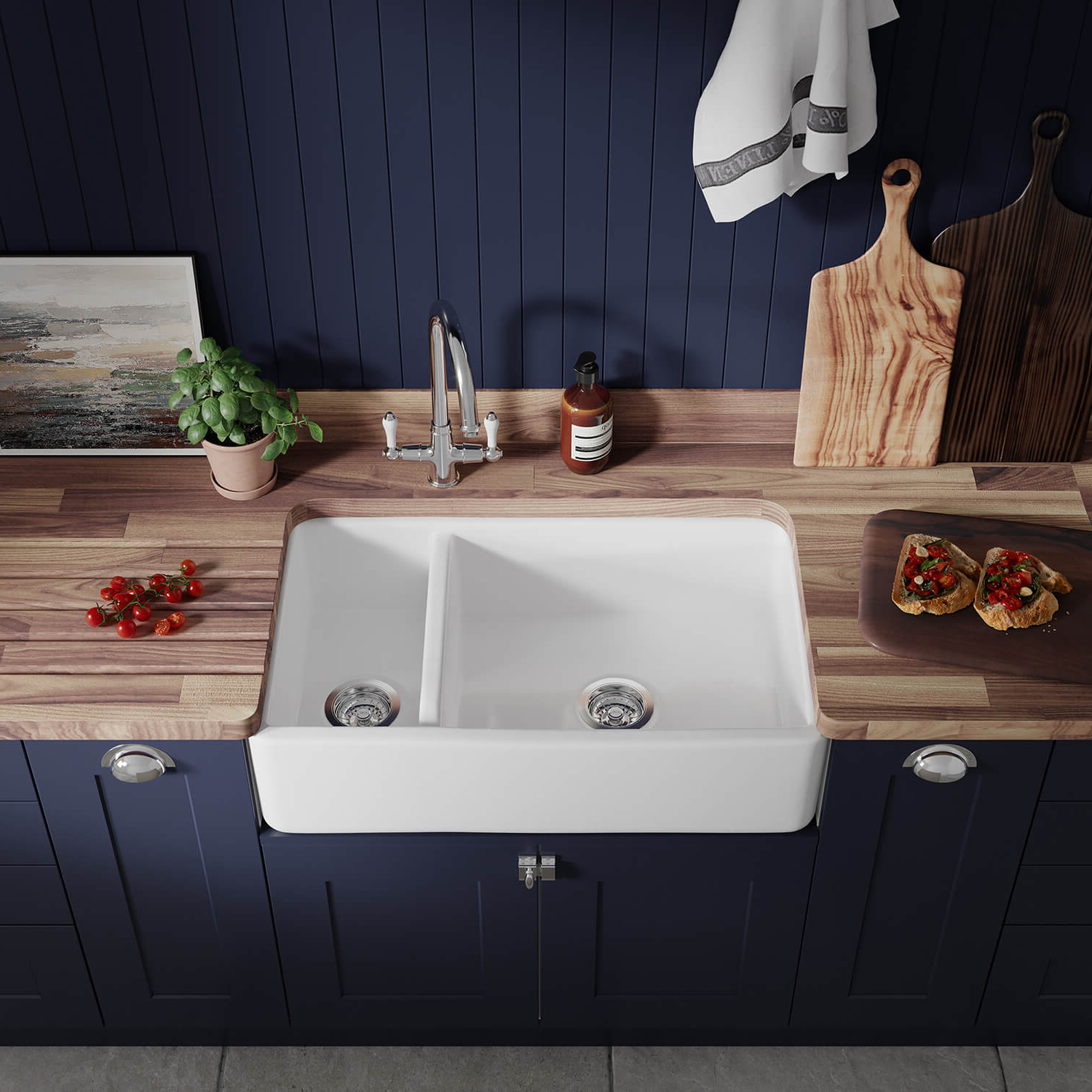 Thomas Denby Suffolk Belfast 1.5 Bowl Gloss White Ceramic Kitchen Sink - 795 x 465mm