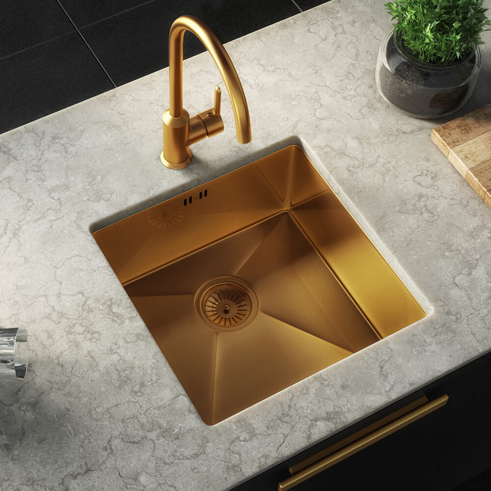 Vellamo Designer Single Bowl Inset/Undermount Stainless Steel Kitchen Sink & Waste - 440 x 440mm