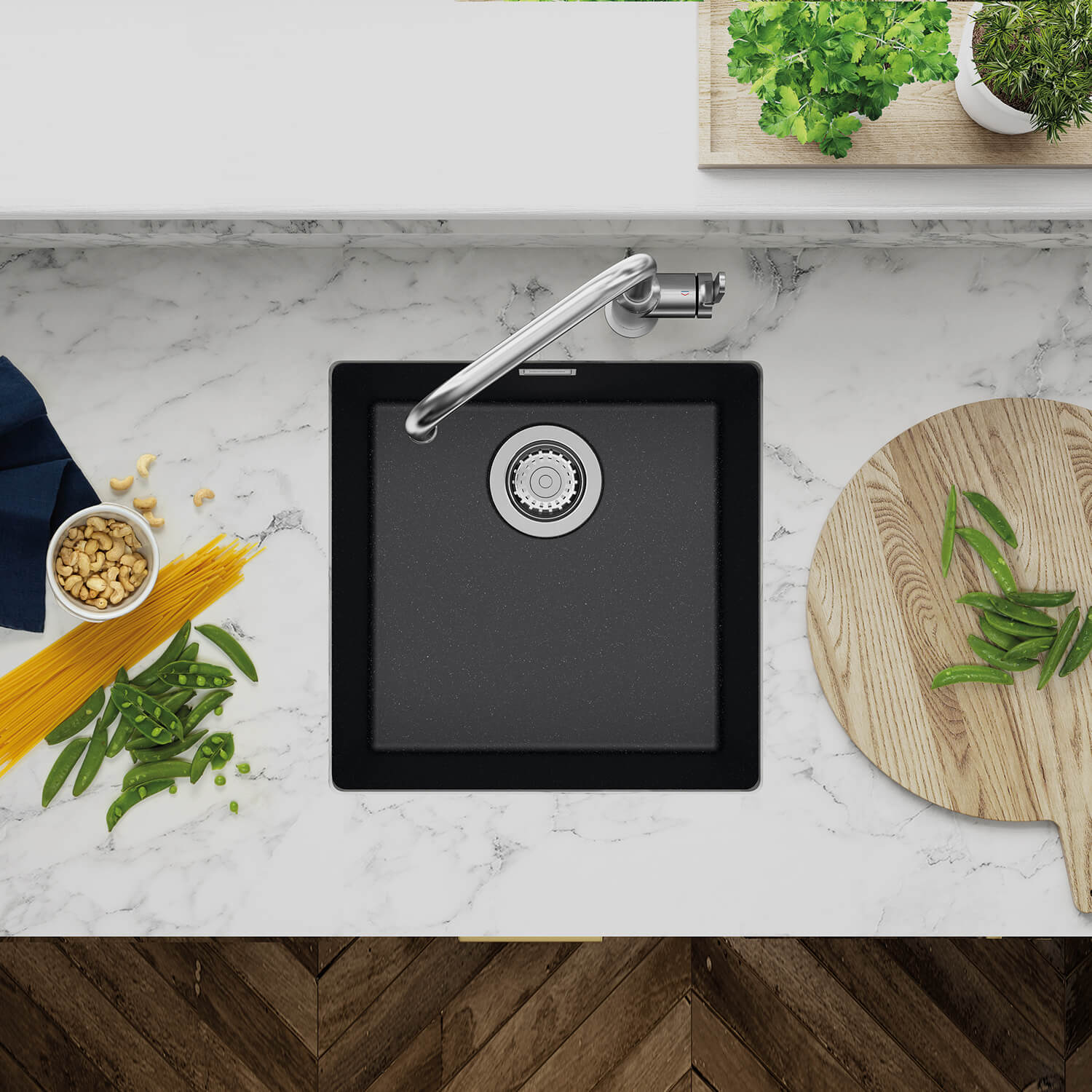 Clearwater Siena 1 Bowl Granite Composite Inset or Undermount Kitchen Sink & Waste - 430 x 460mm