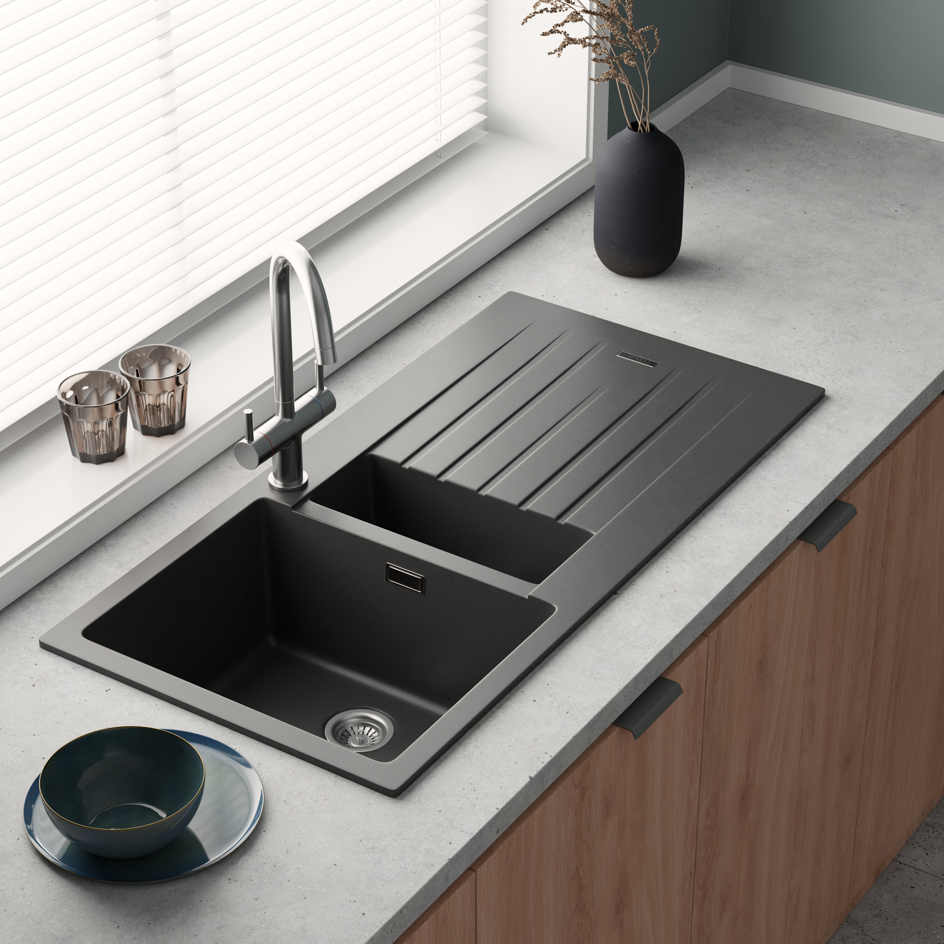 Vellamo Horizon 1.5 Bowl Granite Composite Kitchen Sink & Waste - 1000 x 500mm