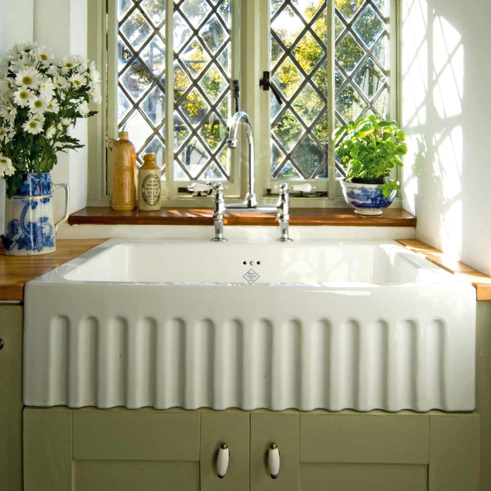 Shaws Original Bowland Ceramic Single Bowl Fluted Front Sink - 595mm x 465mm
