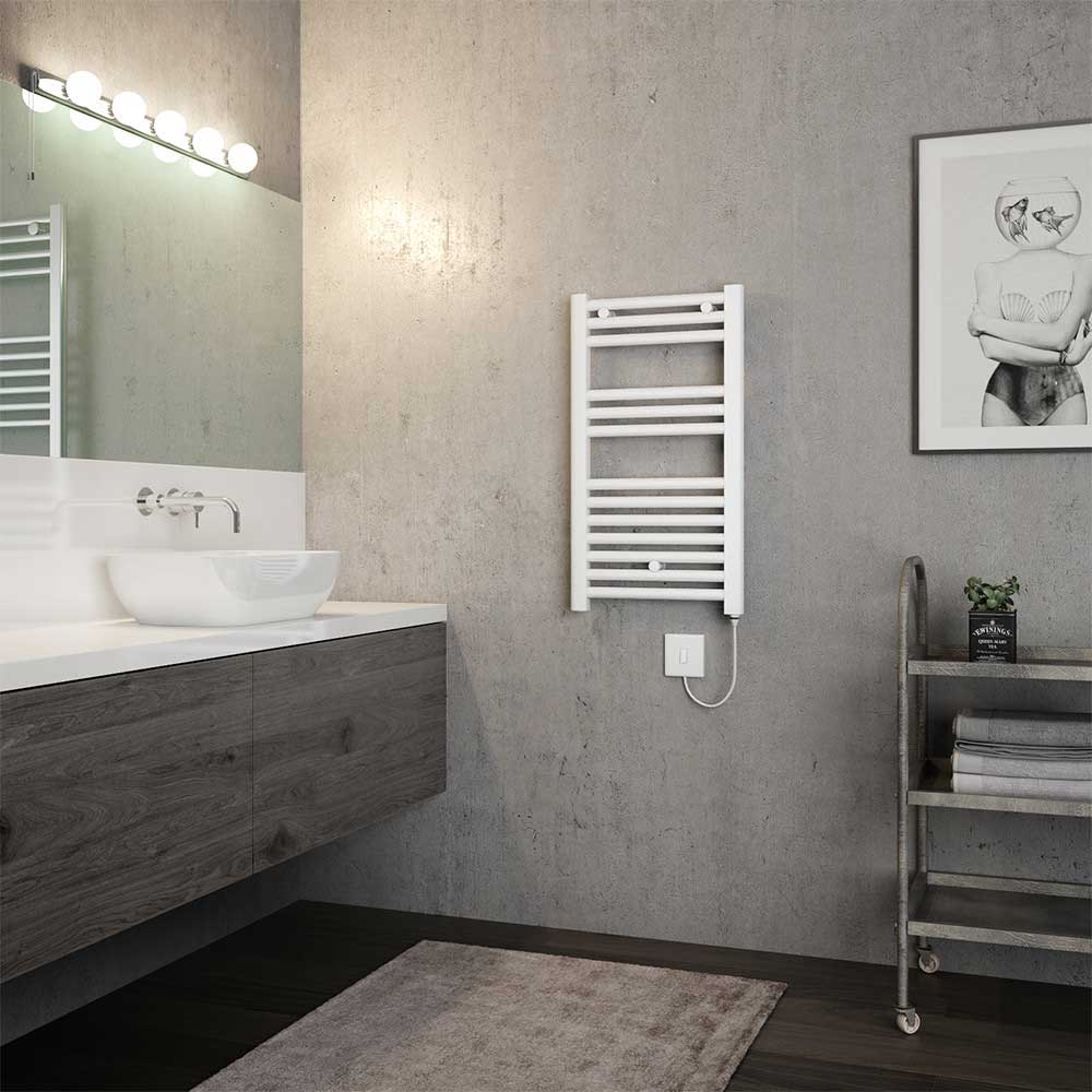 Brenton Hestia Electric Straight White Heated Towel Rail - 720 x 400mm