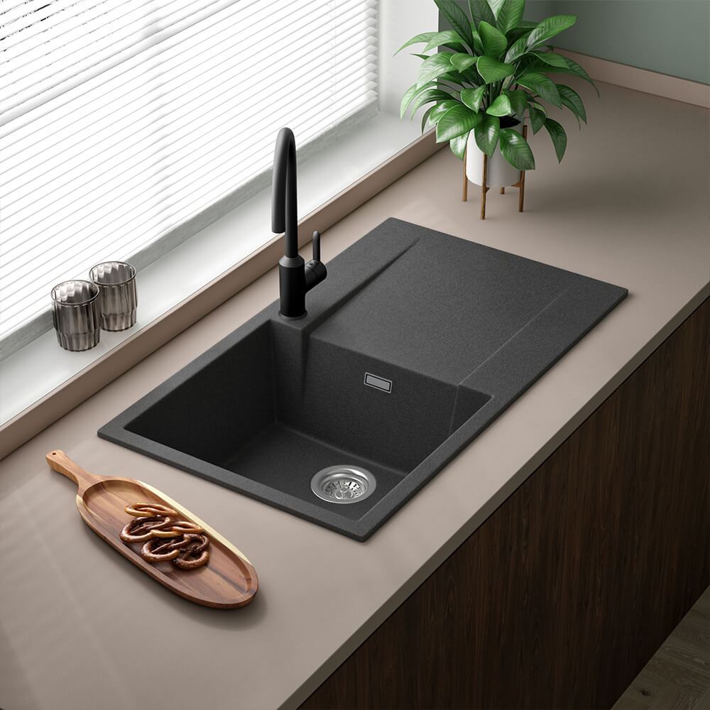 Reginox Amsterdam Compact Single Bowl Granite Composite Kitchen sink & Waste Kit with Reversible Drainer - 860 x 500mm