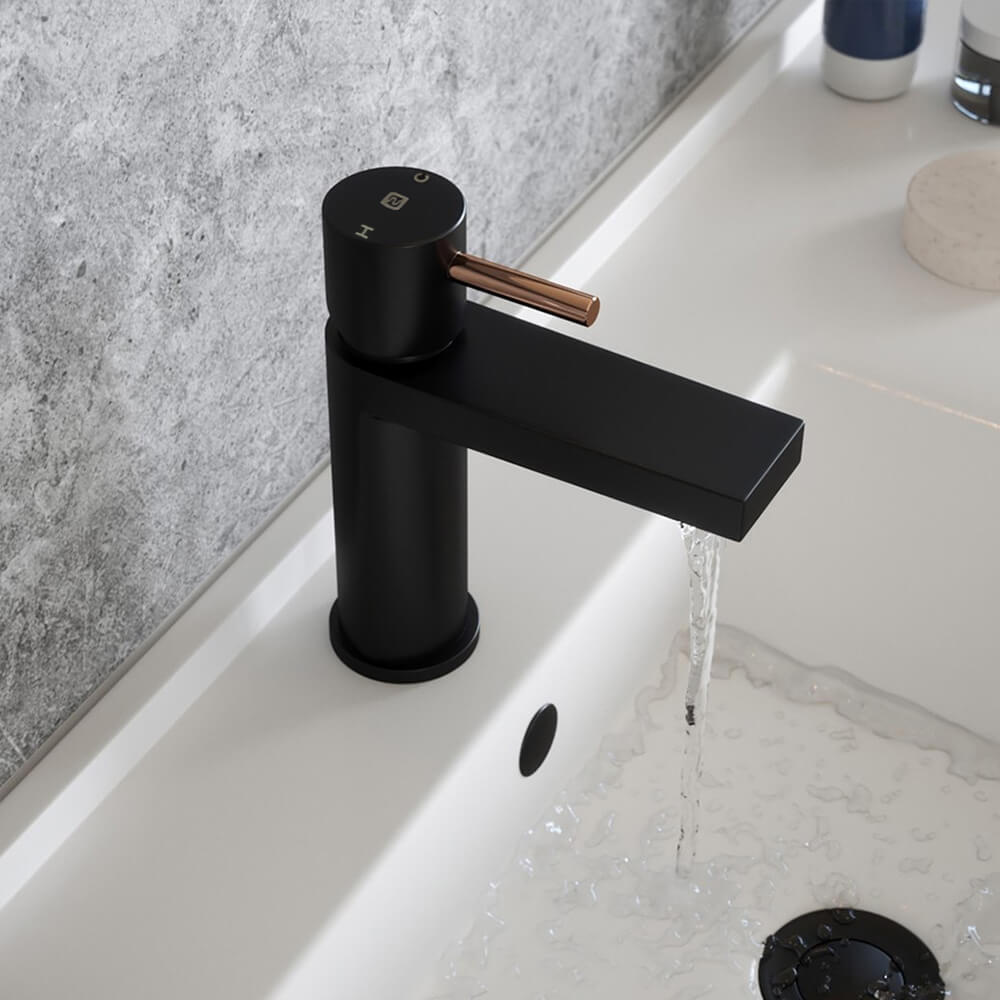 The Tap Factory Vibrance Vanto Black Mono Basin Mixer and Basin Waste - 8 Handle Colours Available