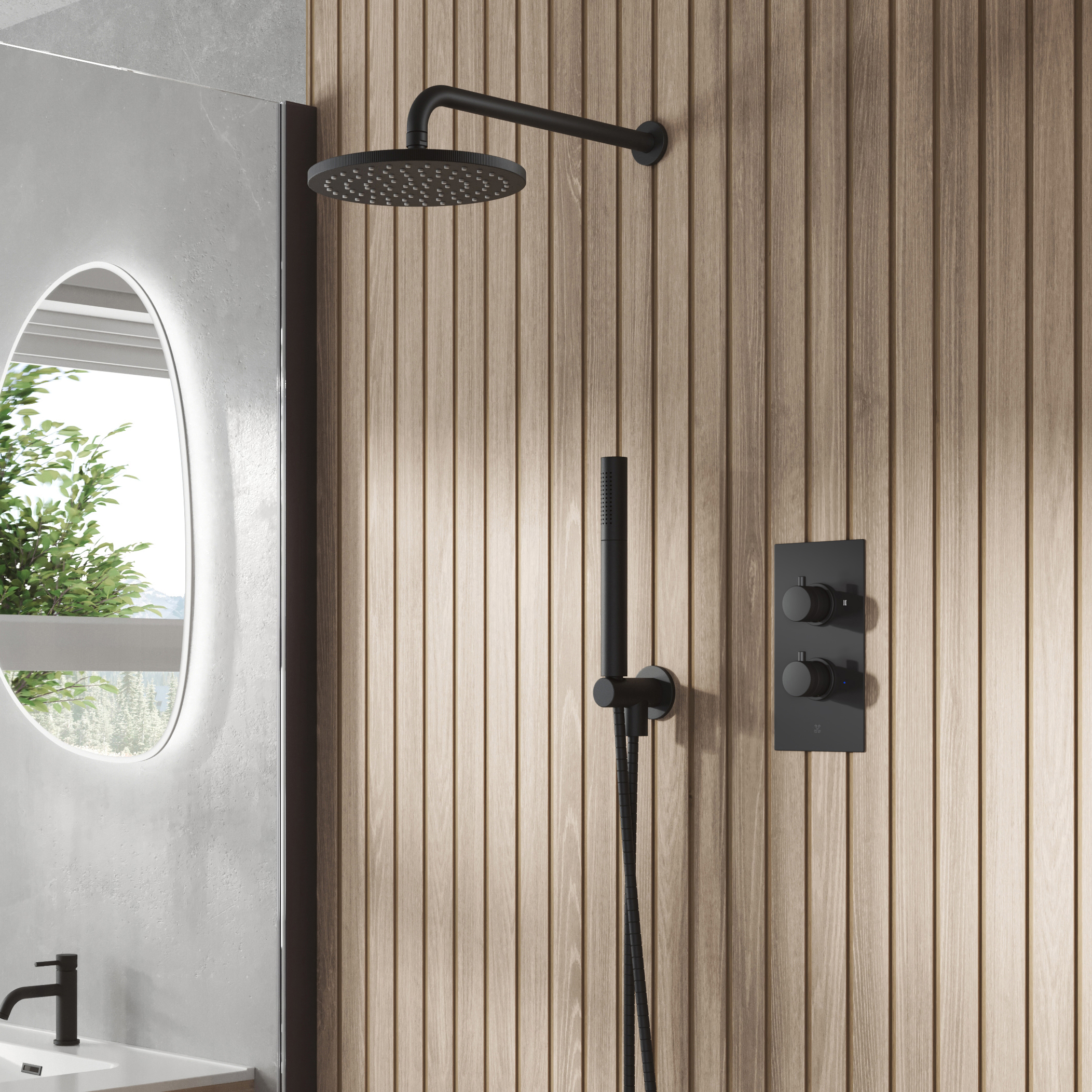 Core Concealed Thermostatic Valve, Fixed Head & Shower Handset Kit