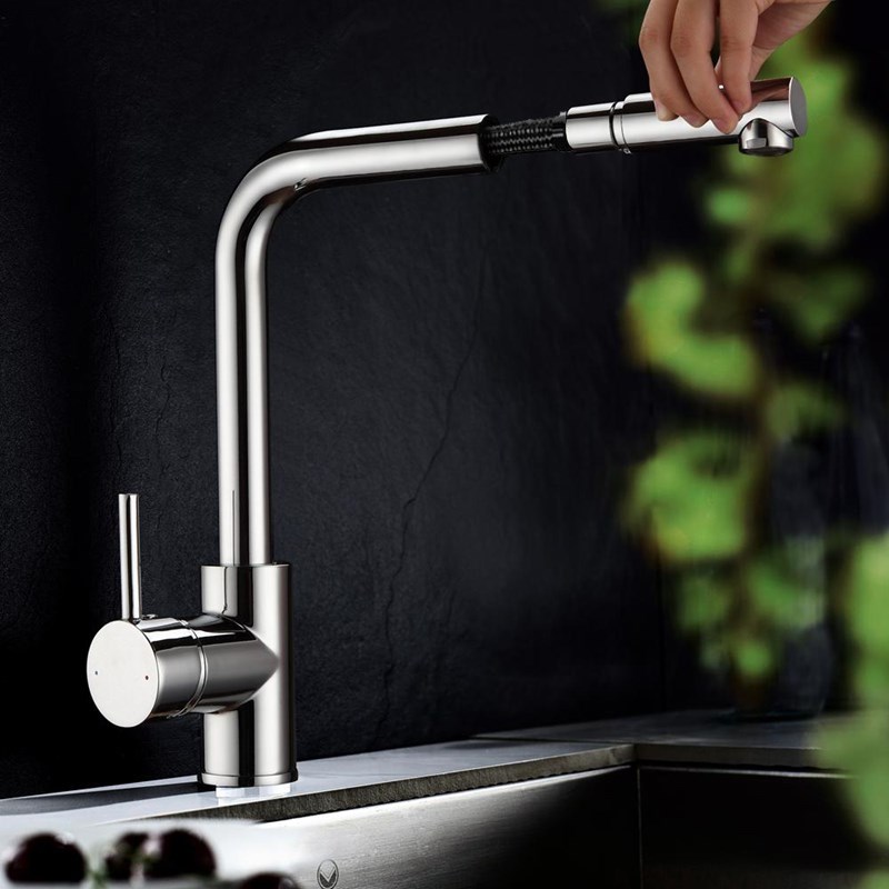 Reginox Tuscany 1.5 Bowl Undermount Ceramic Sink & Waste Kit and Vellamo Savu Mono Pull Out Kitchen Mixer