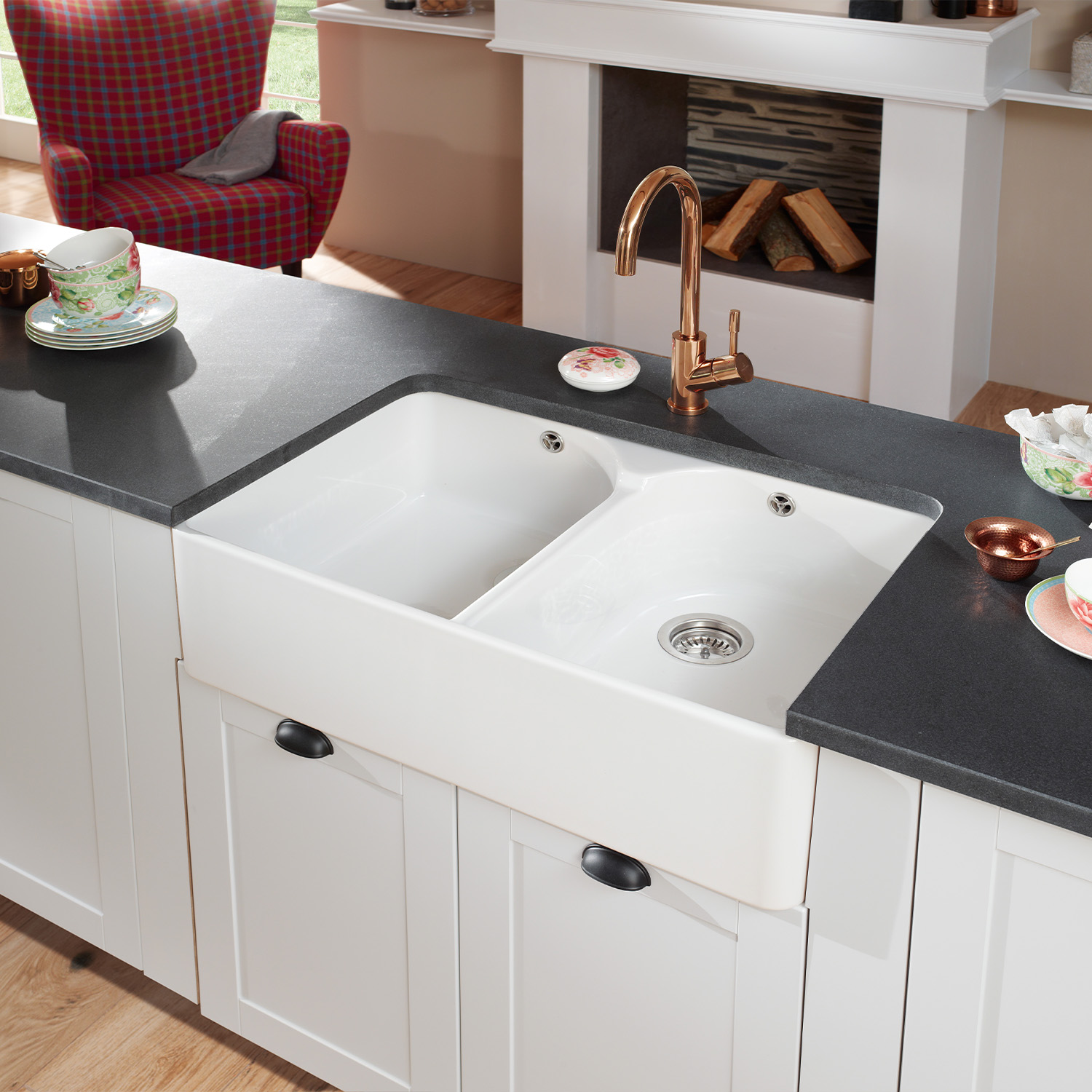 Villeroy & Boch Farmhouse 80 White Ceramic Double Bowl Belfast Sink - 795 x 500mm