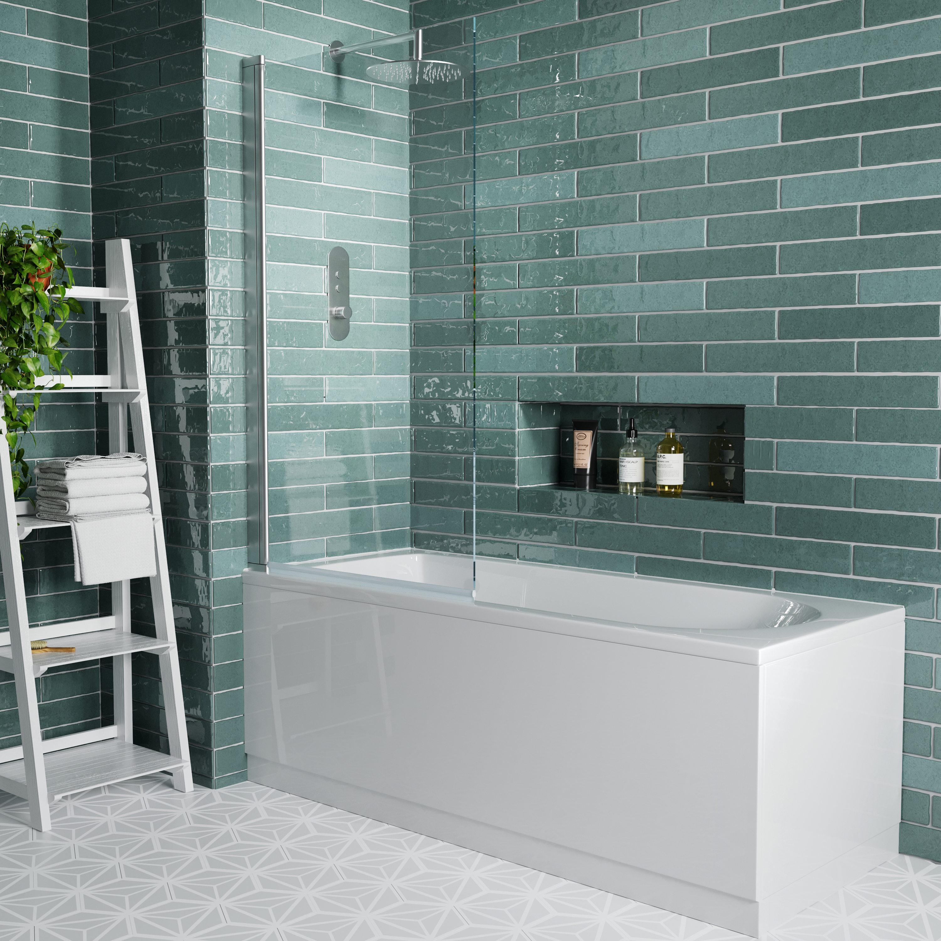 Vellamo Square Corner 6mm Glass Bath Screen - 1400 x 800mm