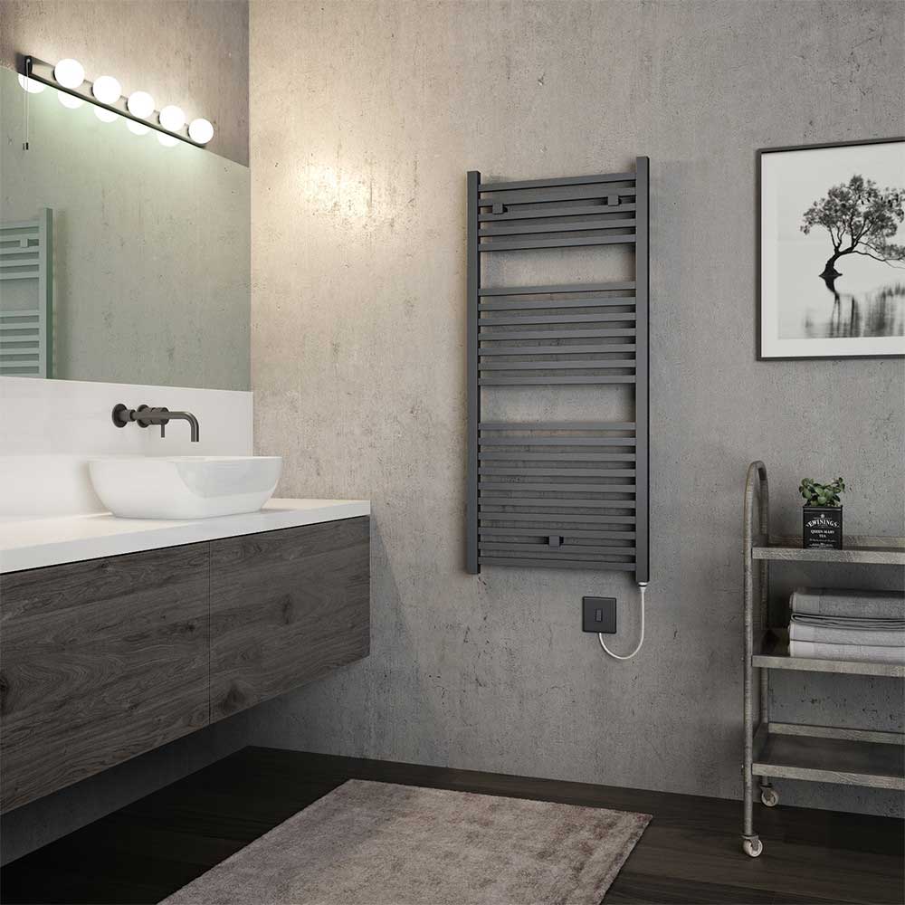Brenton Helios Electric Straight Square Anthracite Heated Towel Rail - 1110 x 500mm